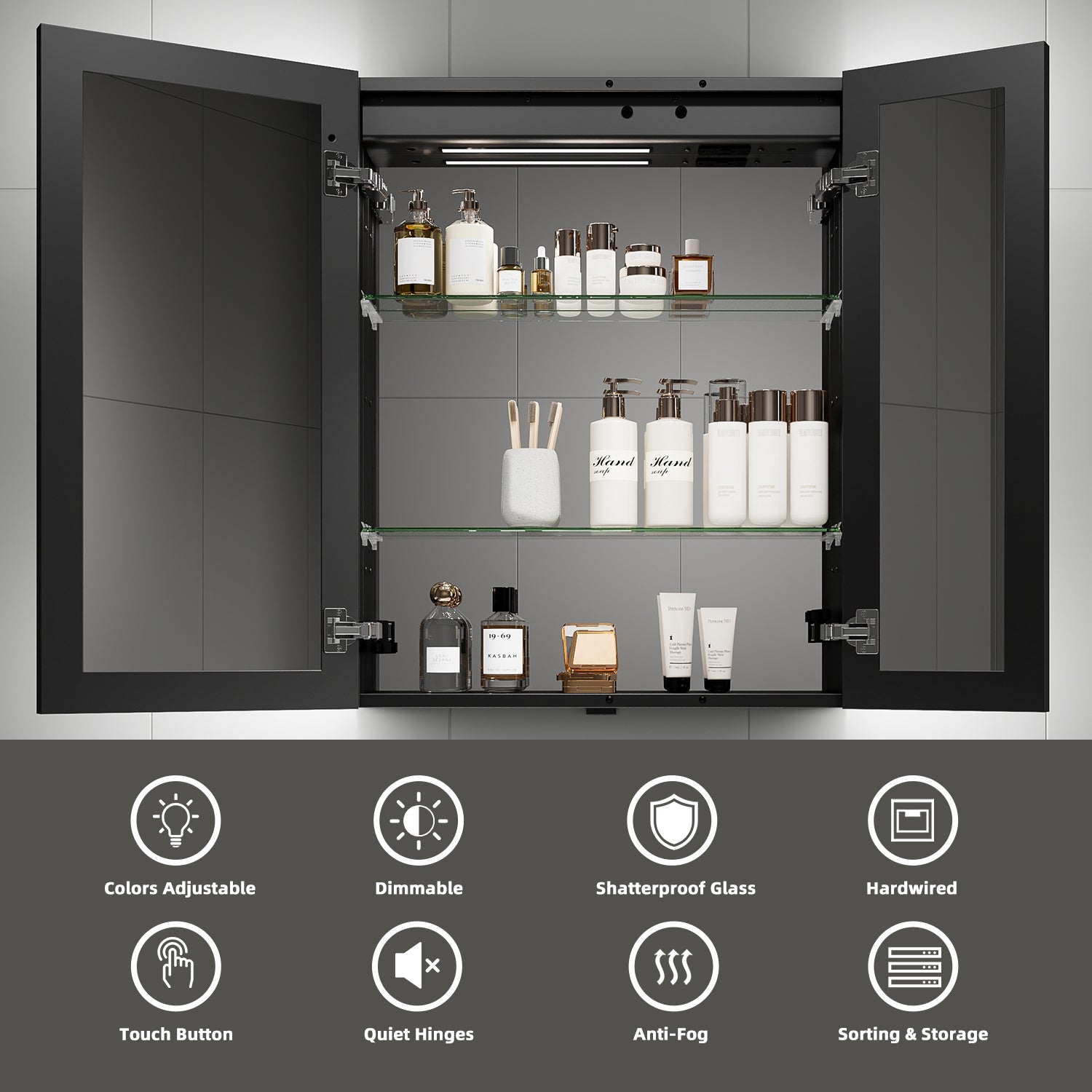 26"x32" LED Medicine Cabinet – Full Mirror Interior, Anti - Fog, Outlet & USB, Blum Hinges - Medicine Cabinet NeoNova Decor