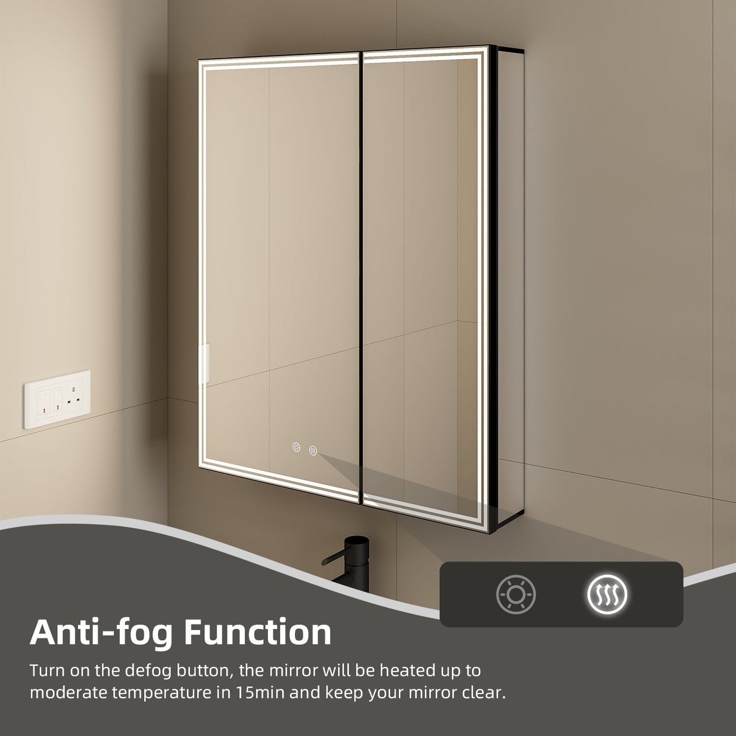 26"x32" LED Medicine Cabinet – Full Mirror Interior, Anti - Fog, Outlet & USB, Blum Hinges - Medicine Cabinet NeoNova Decor