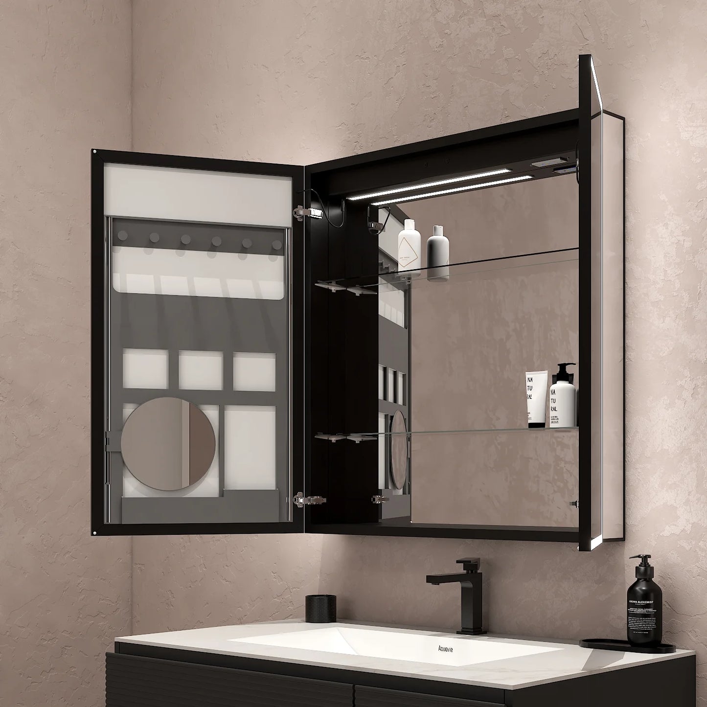 30"x32" LED Medicine Cabinet with Mirror, Lighting & Outlet – Wall Mount/Recessed