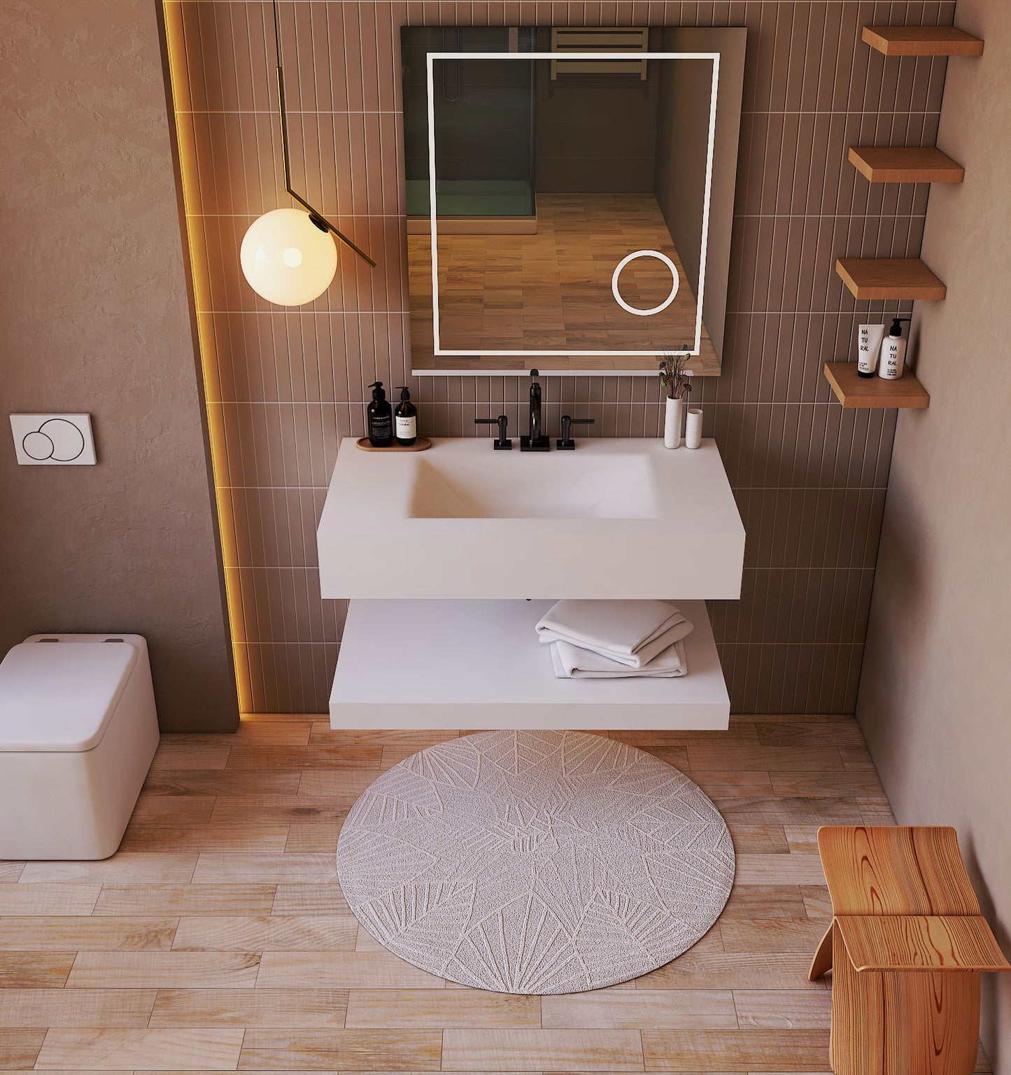 Pure White Minimalist Hotel Style Floating Vanity with Integrated Engineered Stone Basin – 32" / 36" / 40" (Copy)