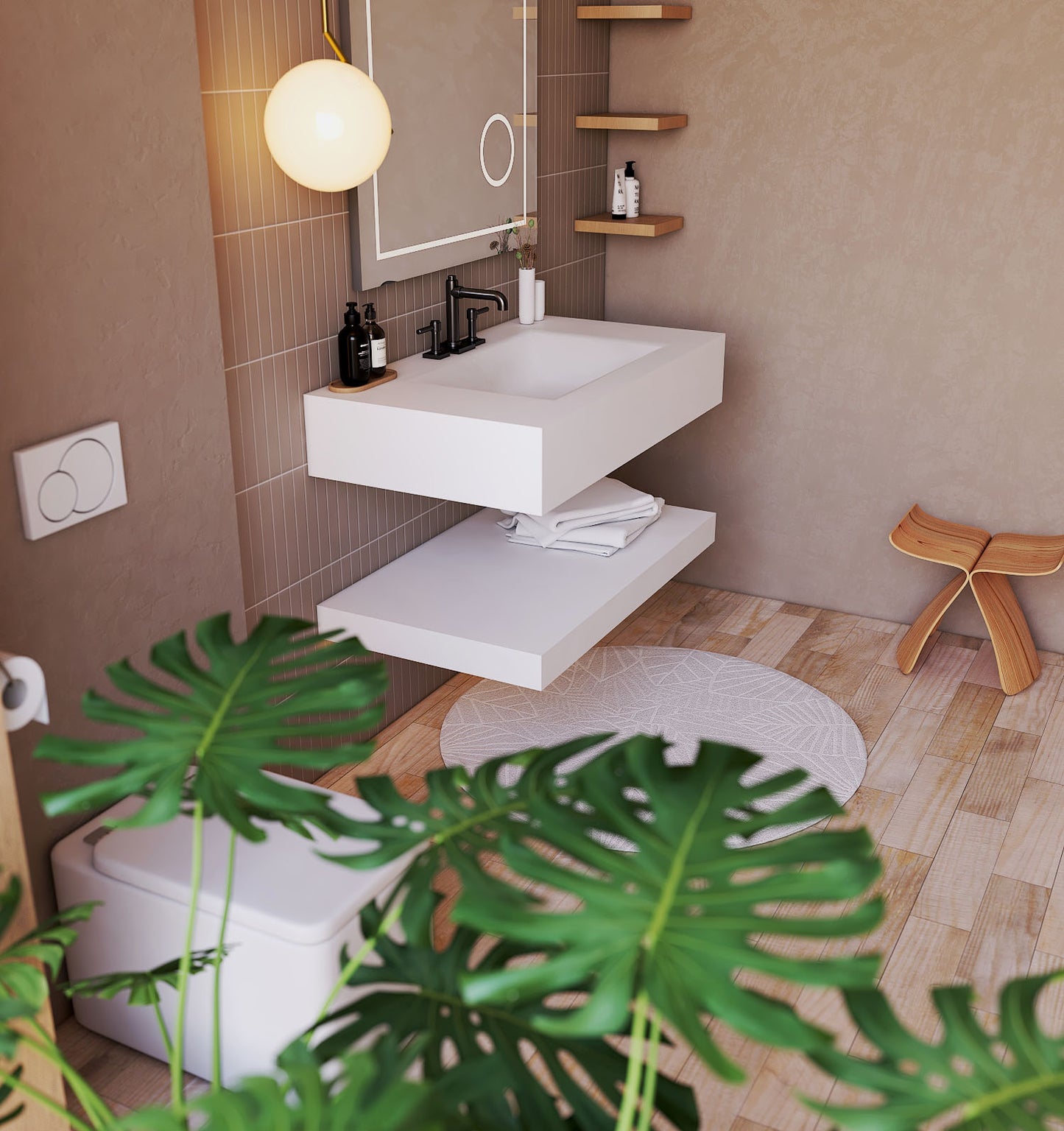 Pure White Minimalist Hotel Style Floating Vanity with Integrated Engineered Stone Basin – 32" / 36" / 40" (Copy)