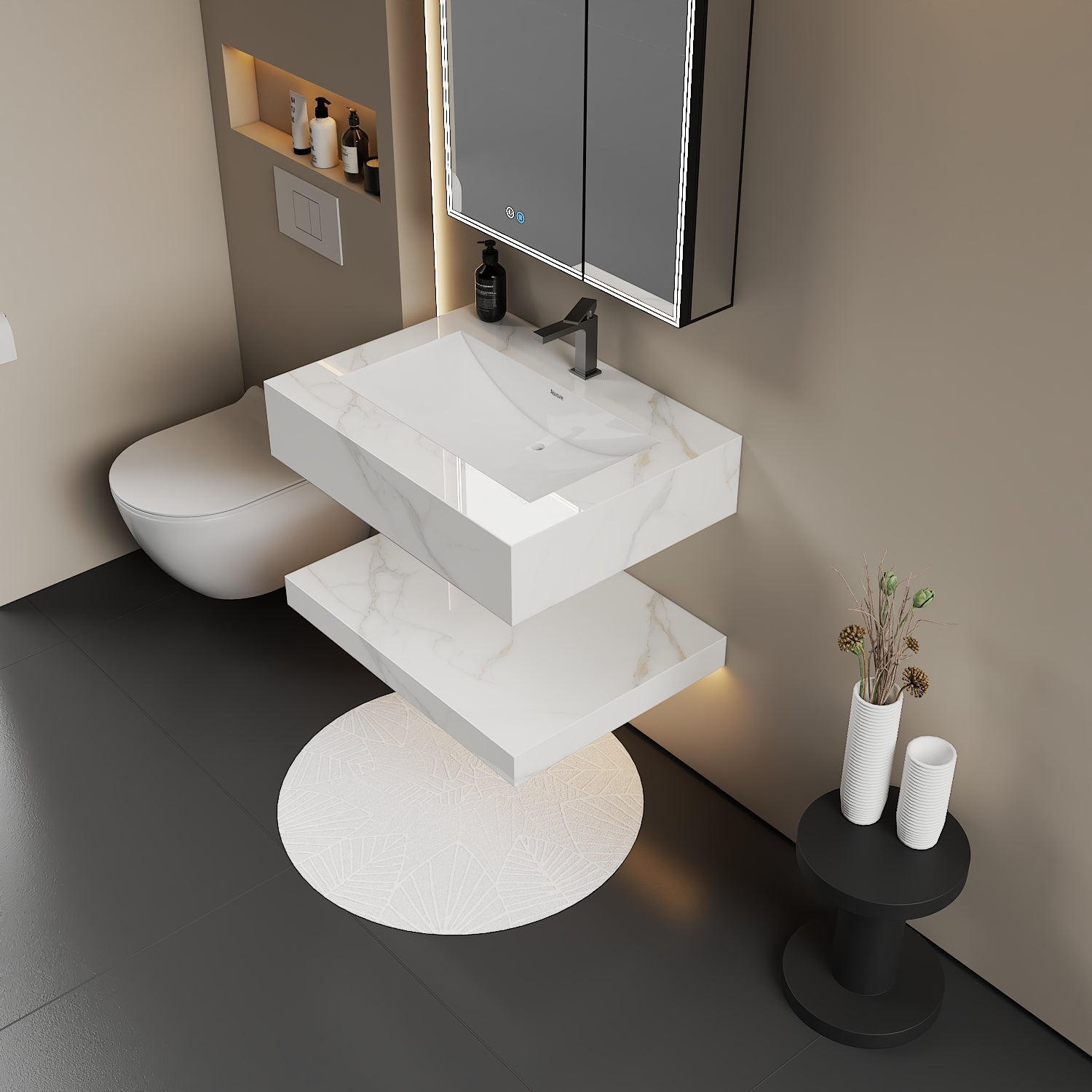 30", 32“,”40", 48" Hotel Style Calacatta Gold Seamless Stone Vanity - Vanity30 Inch NeoNova Decor