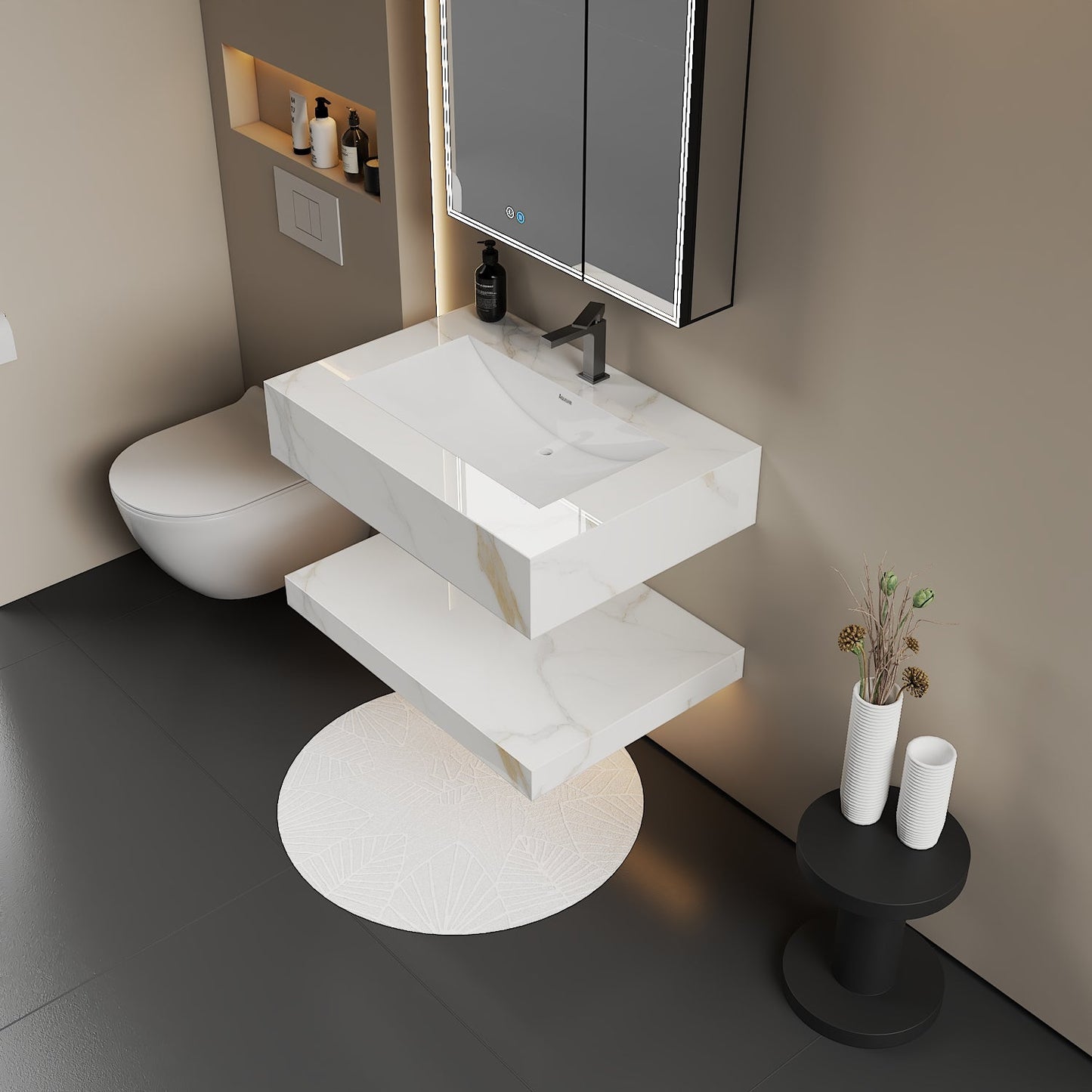 30", 32“,”40", 48" Hotel Style Calacatta Gold Seamless Stone Vanity - Vanity32 Inch NeoNova Decor