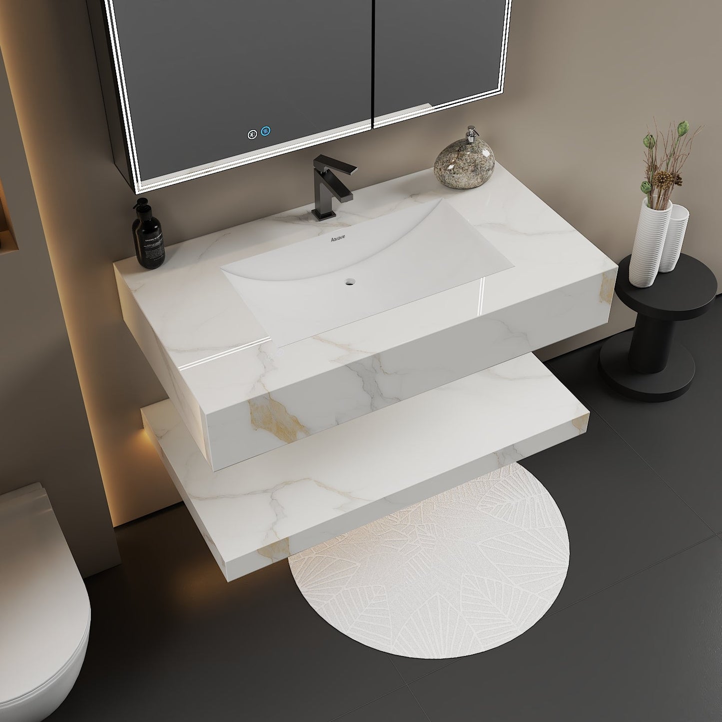 30", 32“,”40", 48" Hotel Style Calacatta Gold Seamless Stone Vanity - Vanity40 Inch NeoNova Decor