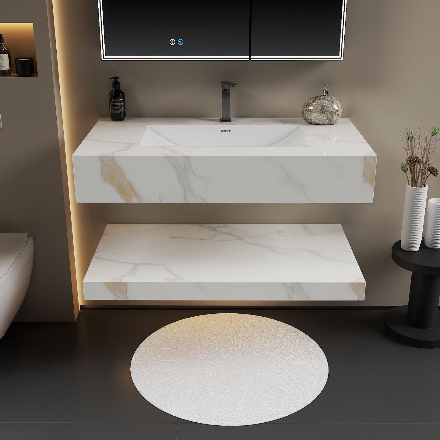 30", 32“,”40", 48" Hotel Style Calacatta Gold Seamless Stone Vanity - Vanity40 Inch NeoNova Decor