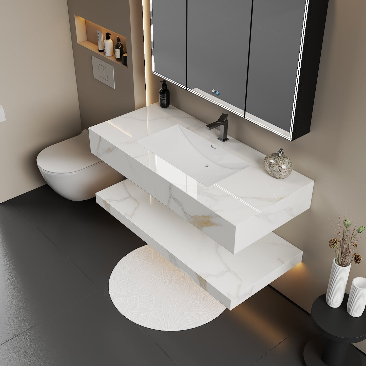 30", 32“,”40", 48" Hotel Style Calacatta Gold Seamless Stone Vanity - Vanity48 Inch NeoNova Decor