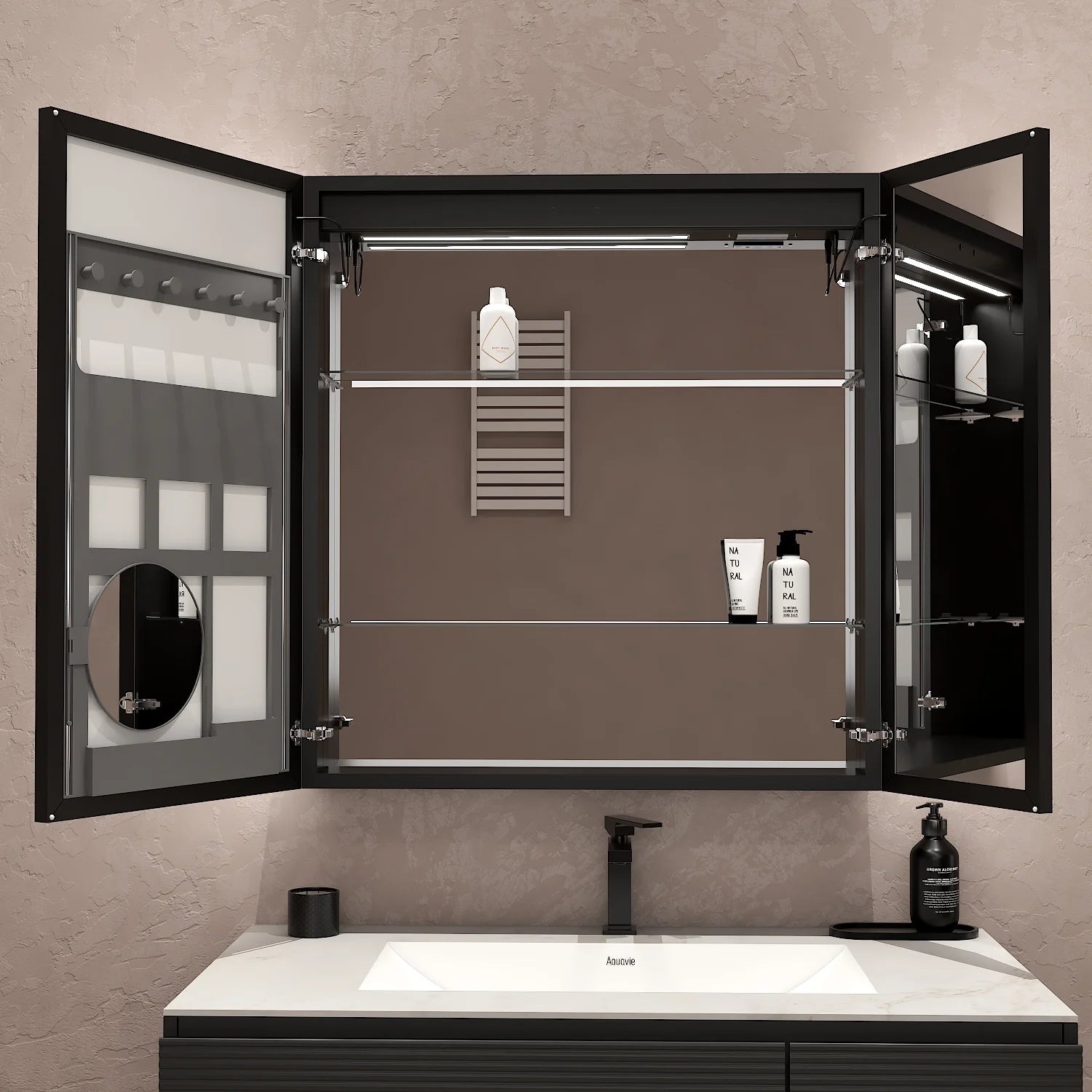 30"x32" LED Medicine Cabinet – Blum Hinges, Makeup Mirror, Built - in Outlet - Medicine Cabinet NeoNova Decor