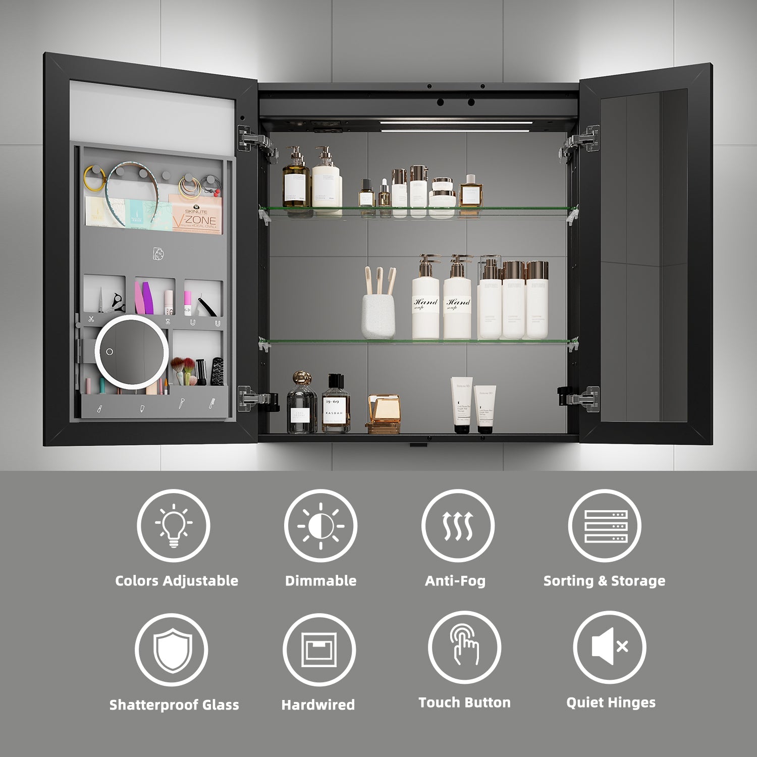 30"x32" LED Medicine Cabinet, Lighting & Outlet – Wall Mount/Recessed - Medicine Cabinet NeoNova Decor