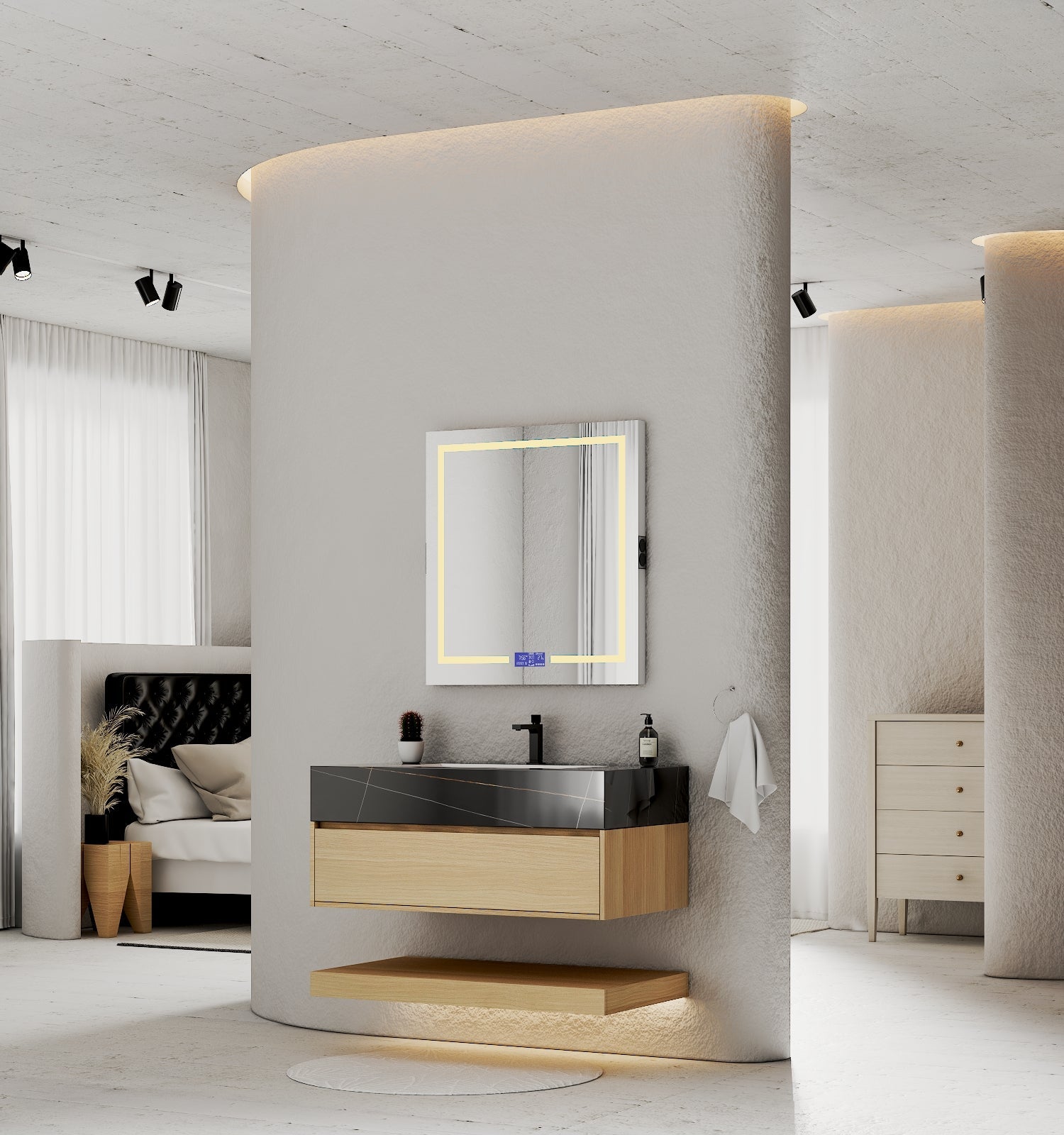 32", 36", 40" Sintered Stone Top with Hotel - Style Floating Bathroom Vanity - VanityBlack Marquina Gold Veins NeoNova Decor