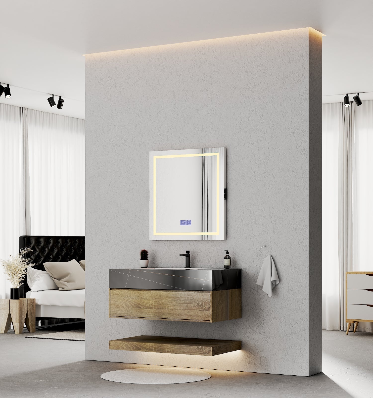 32", 36", 40" Sintered Stone Top with Hotel - Style Floating Bathroom Vanity - VanityBlack Marquina Gold Veins NeoNova Decor