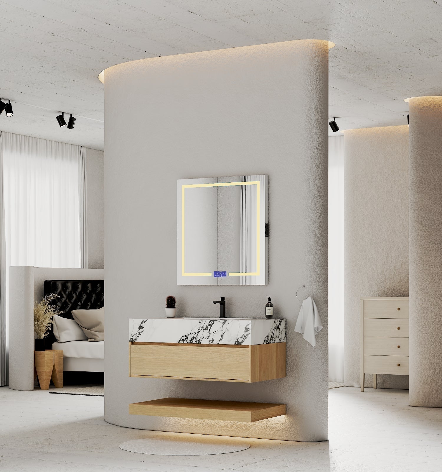 32", 36", 40" Sintered Stone Top with Hotel - Style Floating Bathroom Vanity - Vanitycalacatta black NeoNova Decor