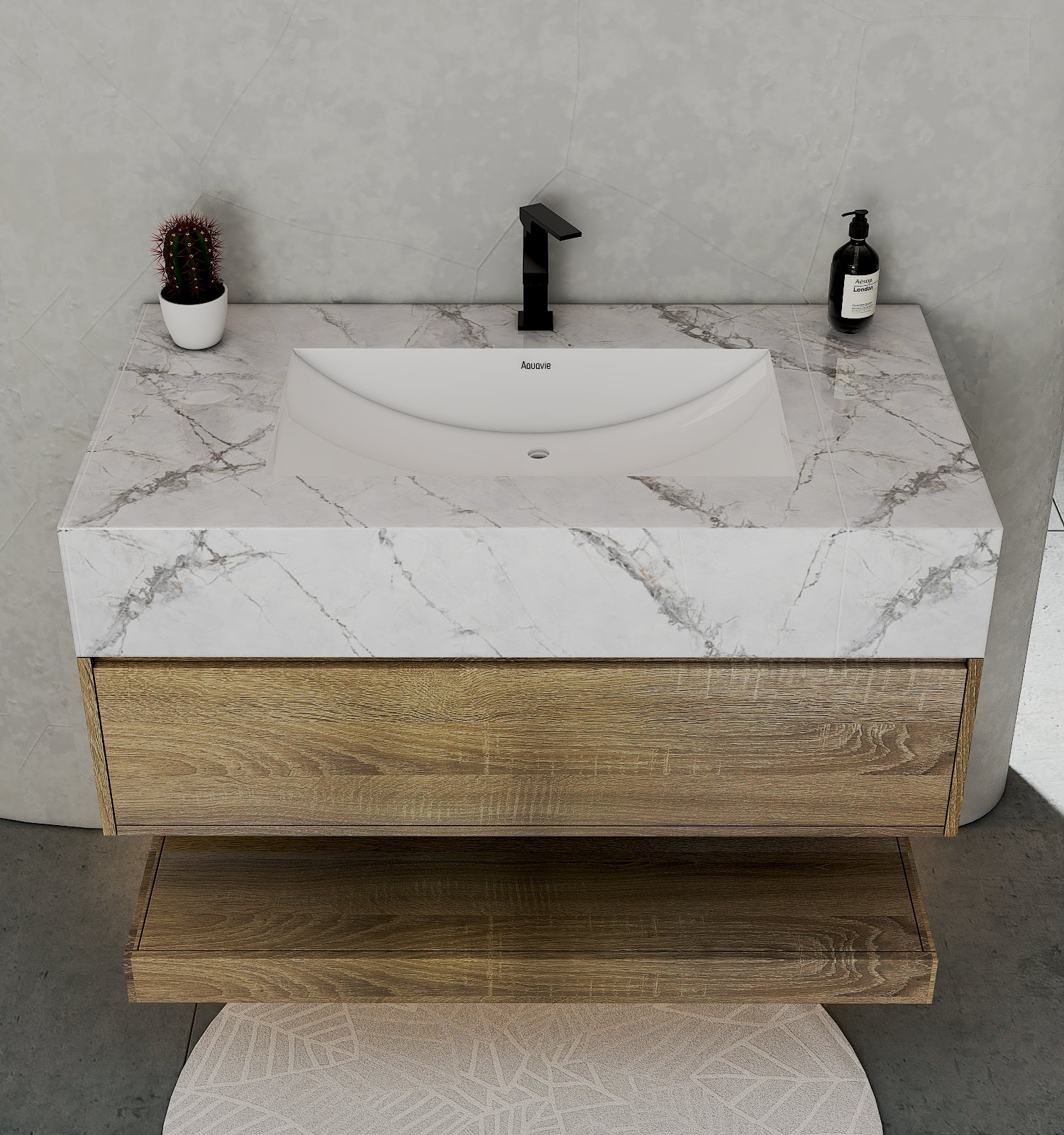 32", 36", 40" Sintered Stone Top with Hotel - Style Floating Bathroom Vanity - Vanitycalacatta black NeoNova Decor