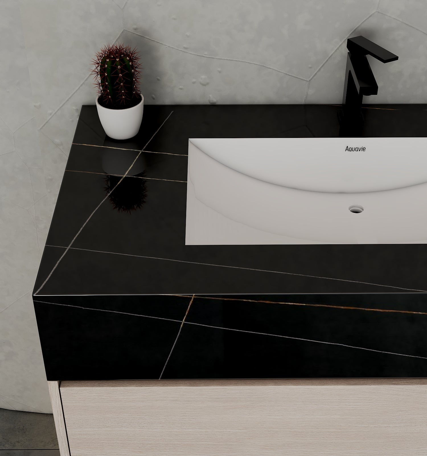 32" & 40" Sintered Stone Top with Hotel - Style Floating Bathroom Vanity - VanityBlack Marquina Gold Veins NeoNova Decor