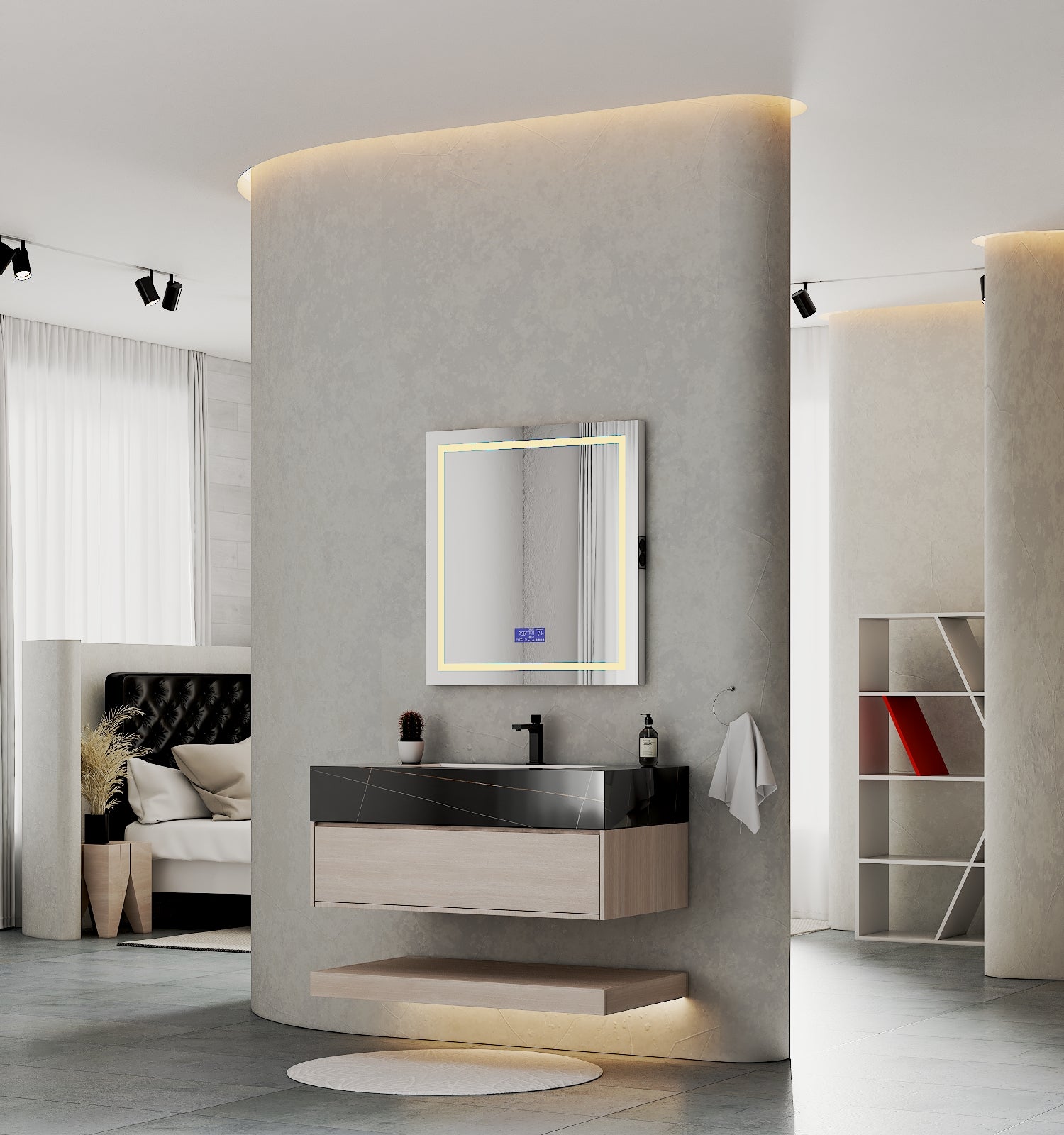 32" & 40" Sintered Stone Top with Hotel - Style Floating Bathroom Vanity - VanityBlack Marquina Gold Veins NeoNova Decor