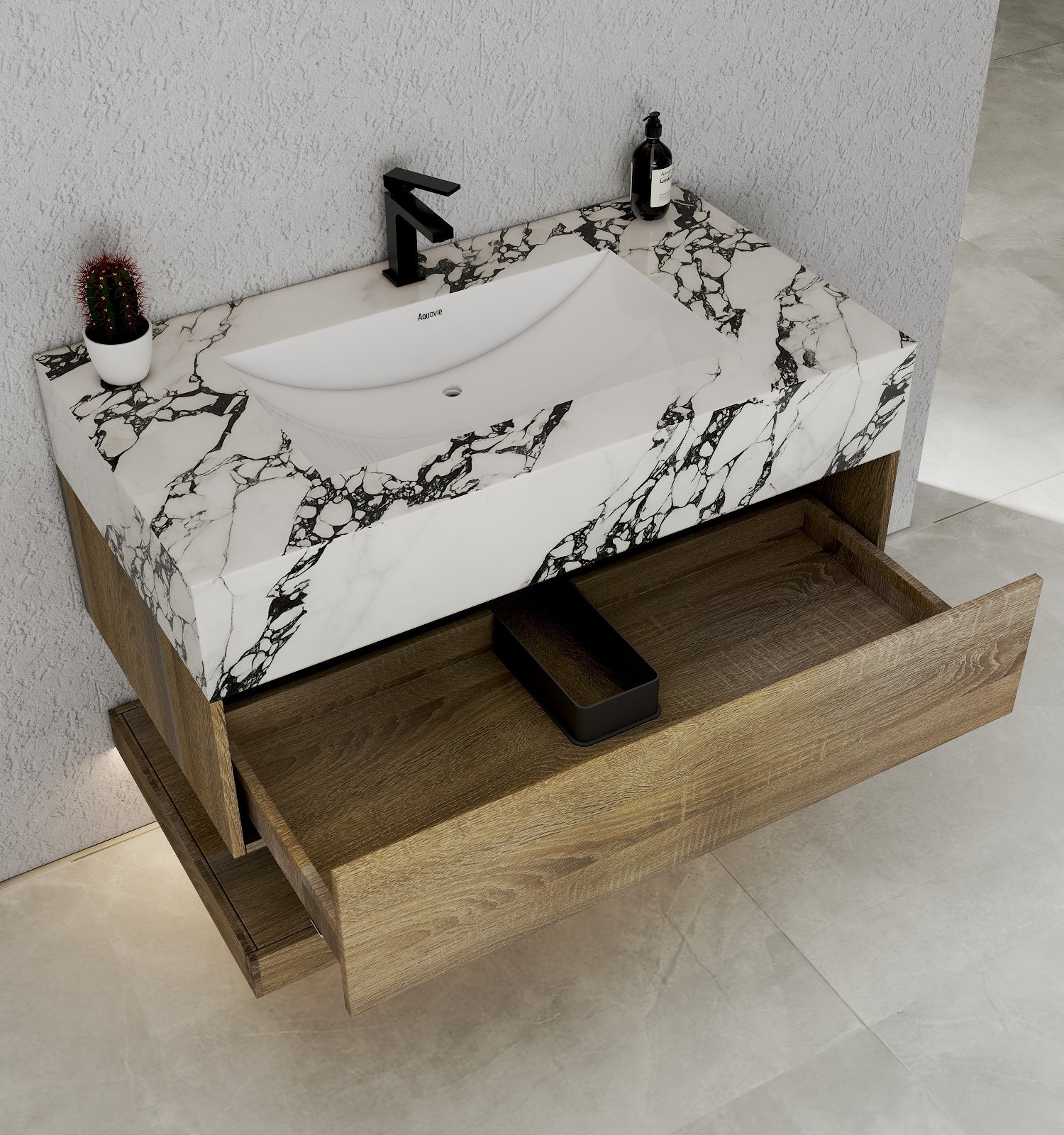 32" & 40" Sintered Stone Top with Hotel - Style Floating Bathroom Vanity - VanityBlack Marquina Gold Veins NeoNova Decor