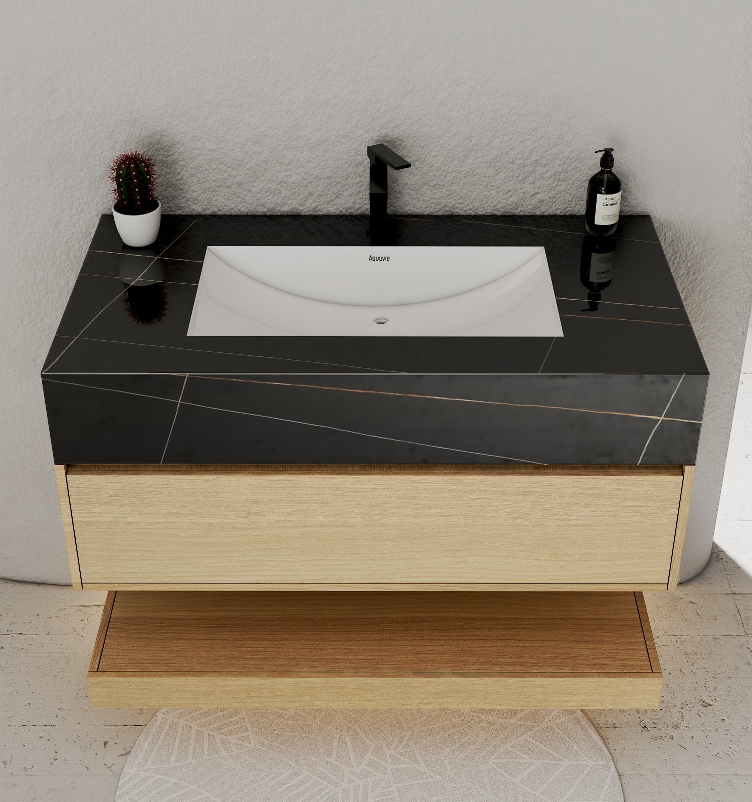 32" & 40" Sintered Stone Top with Hotel - Style Floating Bathroom Vanity - VanityBlack Marquina Gold Veins NeoNova Decor