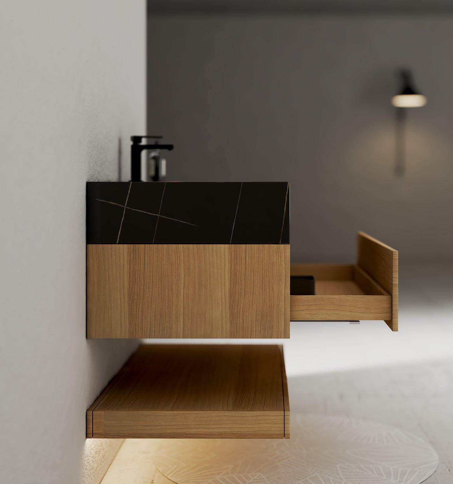 32" & 40" Sintered Stone Top with Hotel - Style Floating Bathroom Vanity - VanityBlack Marquina Gold Veins NeoNova Decor