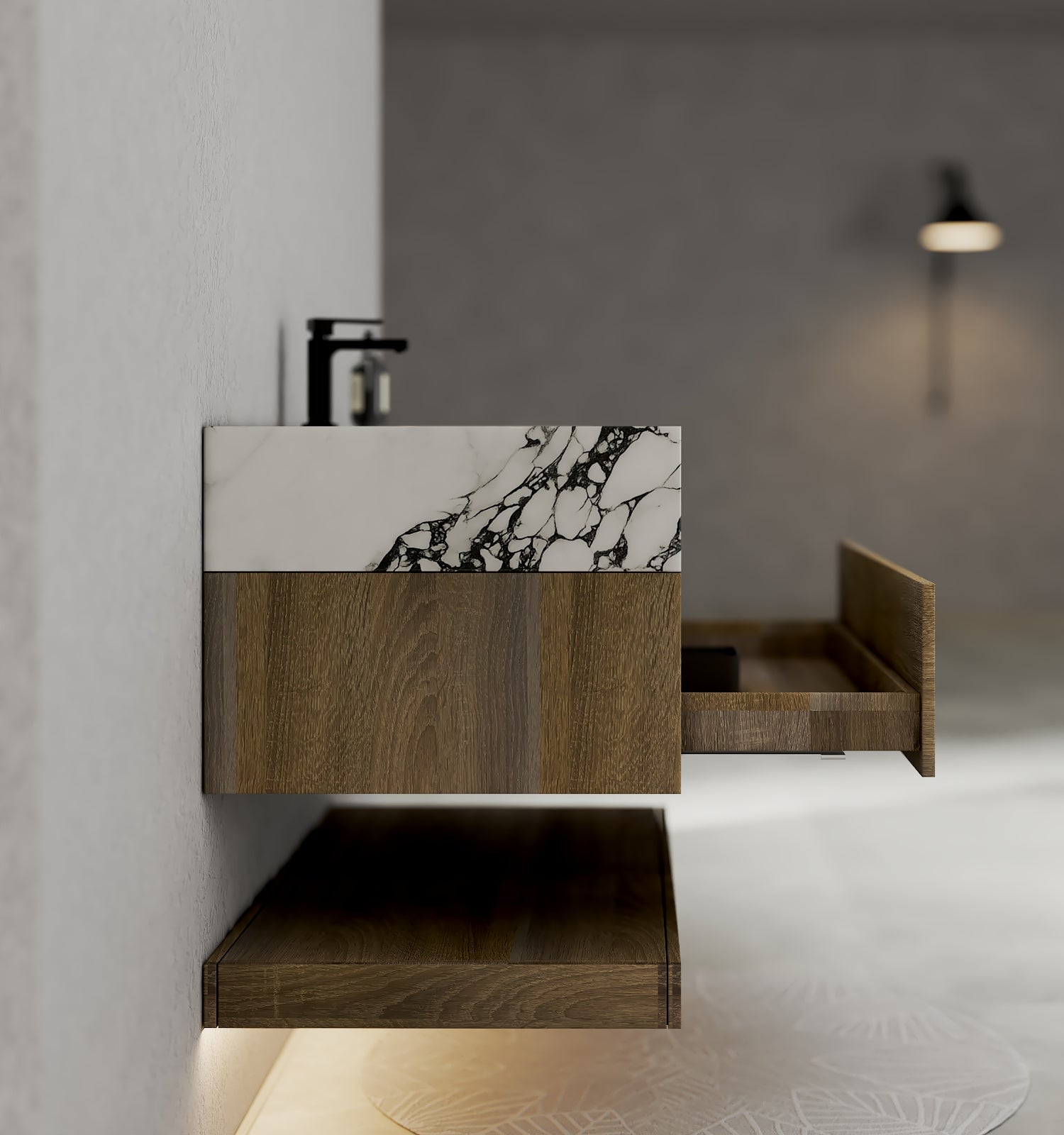 32" & 40" Sintered Stone Top with Hotel - Style Floating Bathroom Vanity - VanityBlack Marquina Gold Veins NeoNova Decor