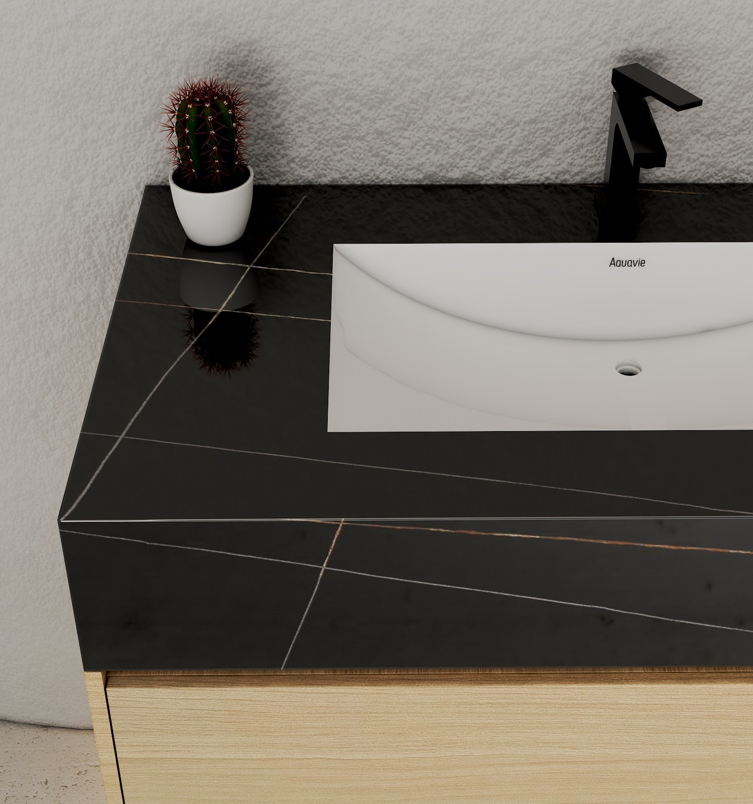 32" & 40" Sintered Stone Top with Hotel - Style Floating Bathroom Vanity - VanityBlack Marquina Gold Veins NeoNova Decor