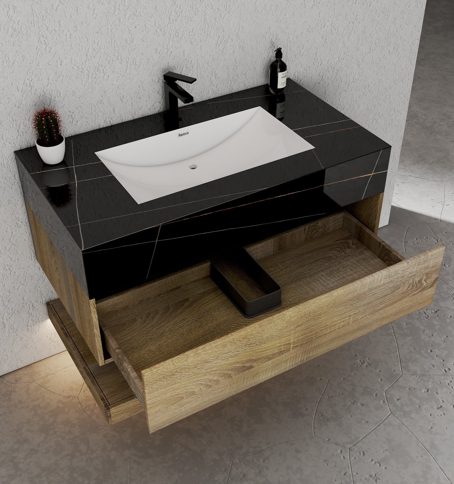 32" & 40" Sintered Stone Top with Hotel - Style Floating Bathroom Vanity - VanityBlack Marquina Gold Veins NeoNova Decor