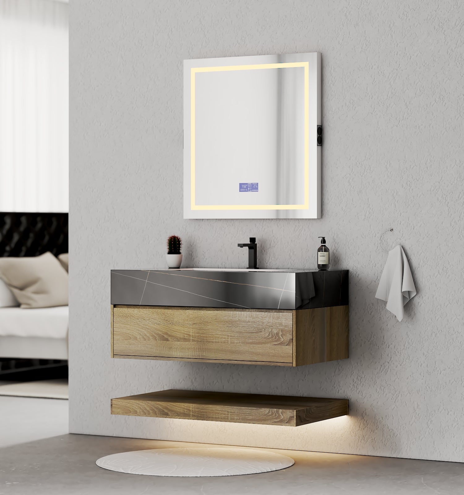 32" & 40" Sintered Stone Top with Hotel - Style Floating Bathroom Vanity - VanityBlack Marquina Gold Veins NeoNova Decor