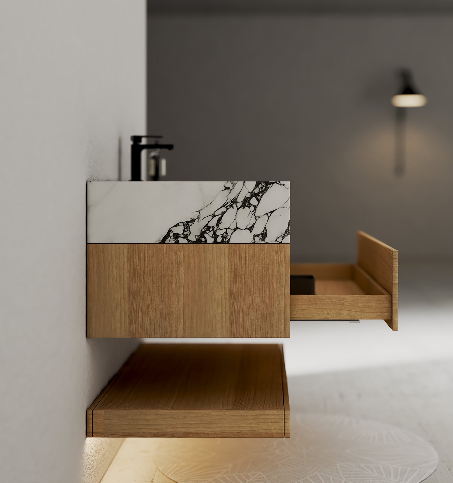 32" & 40" Sintered Stone Top with Hotel - Style Floating Bathroom Vanity - Vanitycalacatta black NeoNova Decor