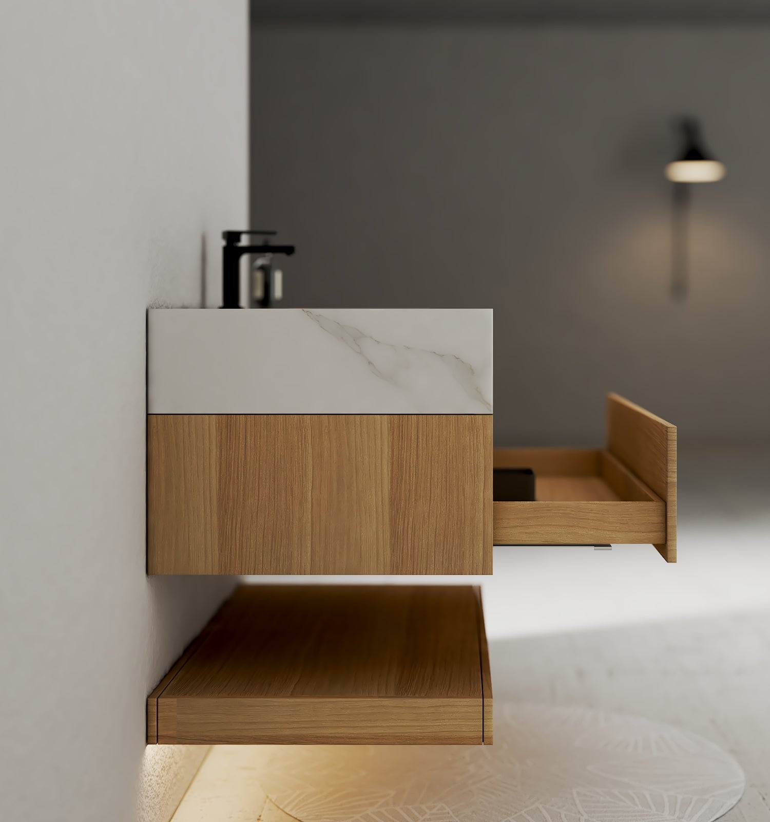 32" & 40" Sintered Stone Top with Hotel - Style Floating Bathroom Vanity - VanityCalacatta Gold NeoNova Decor