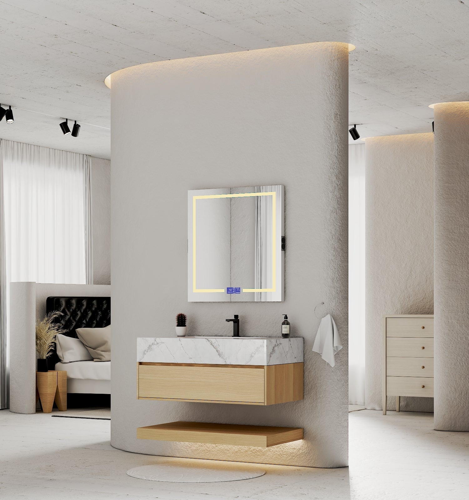 32" & 40" Sintered Stone Top with Hotel - Style Floating Bathroom Vanity - VanityIce Grey NeoNova Decor