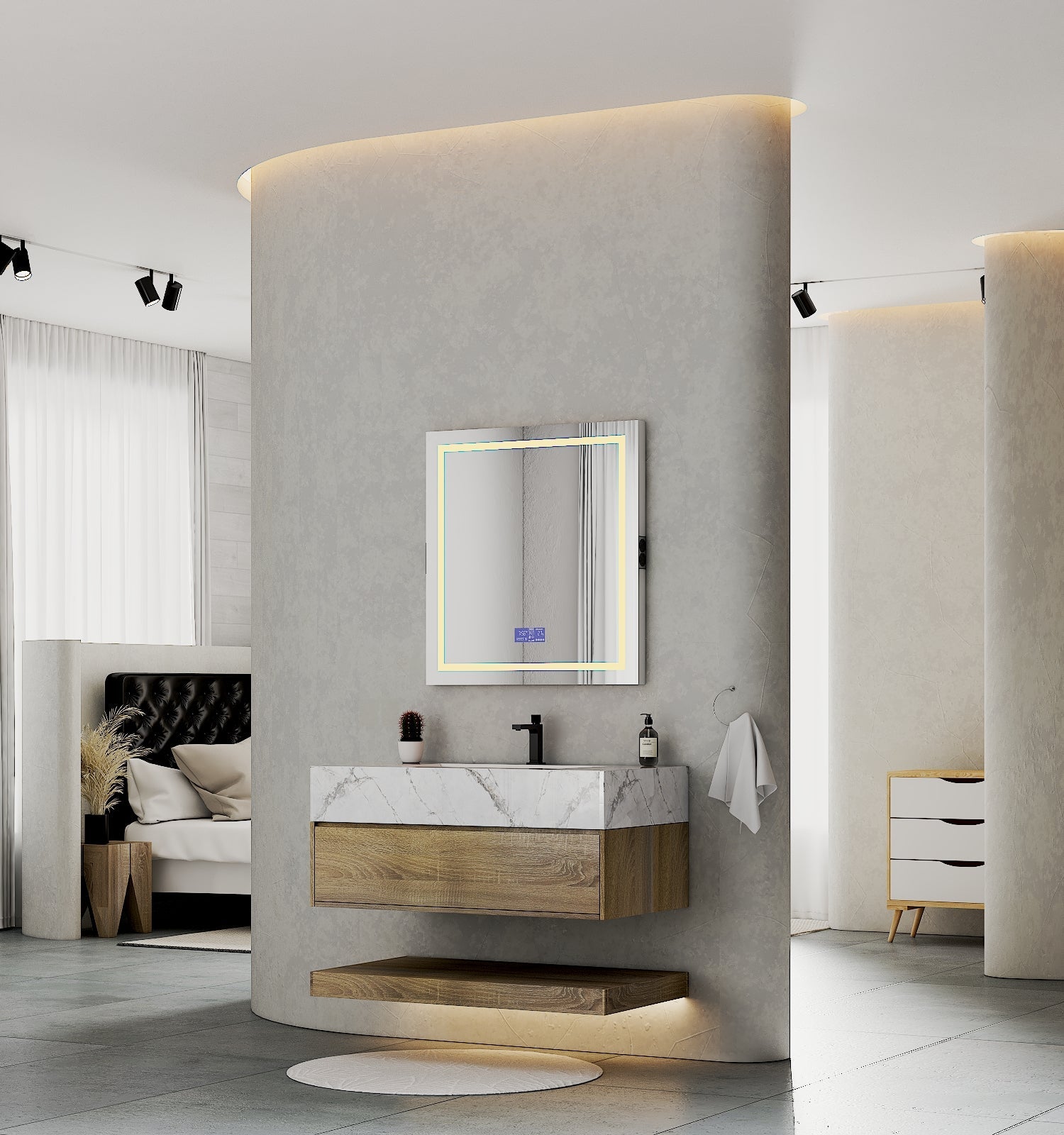 32" & 40" Sintered Stone Top with Hotel - Style Floating Bathroom Vanity - VanityIce Grey NeoNova Decor