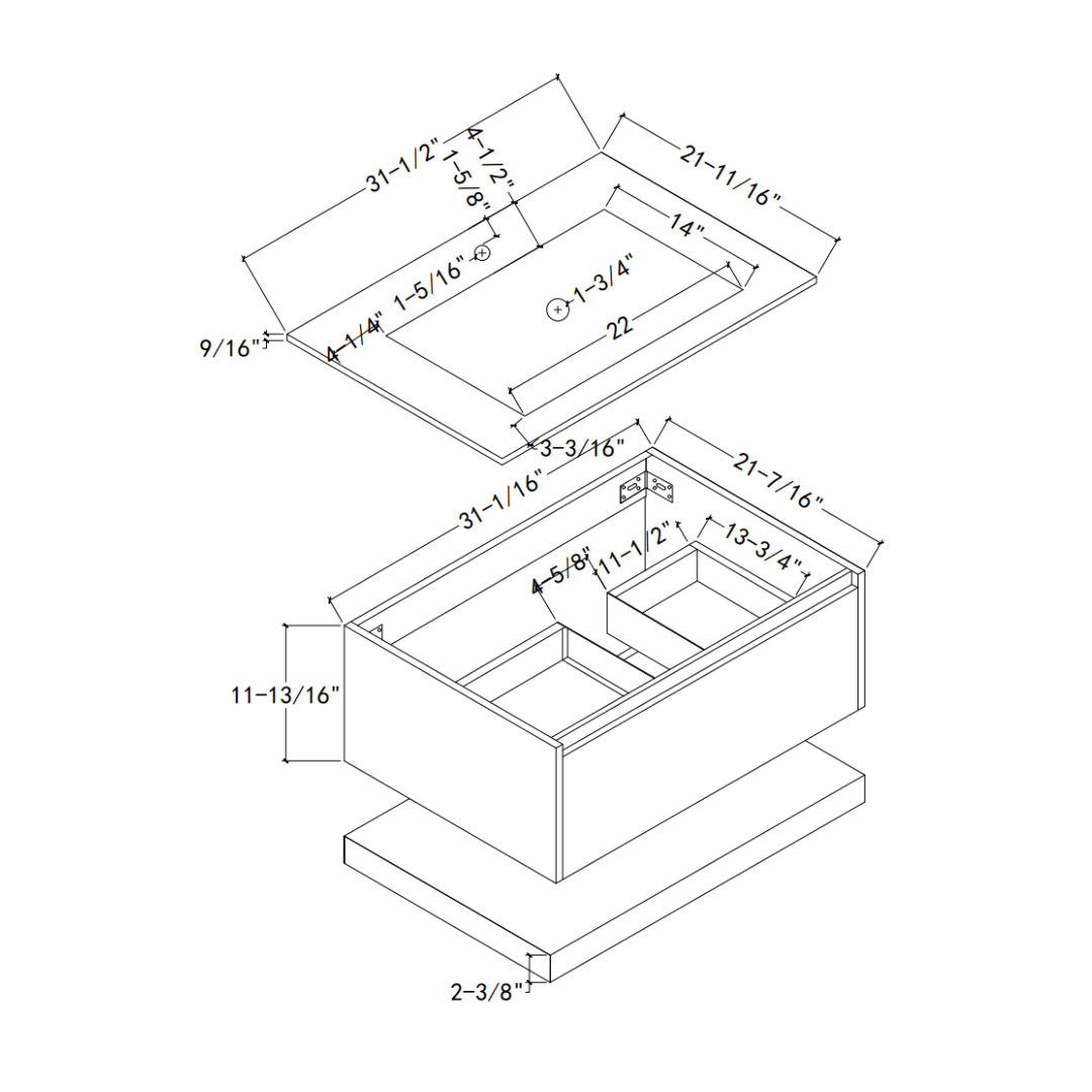32''/36''/40'' Thermoformed Stone Top with Hotel - Style Floating Bathroom Vanity - VanityHHT NeoNova Decor