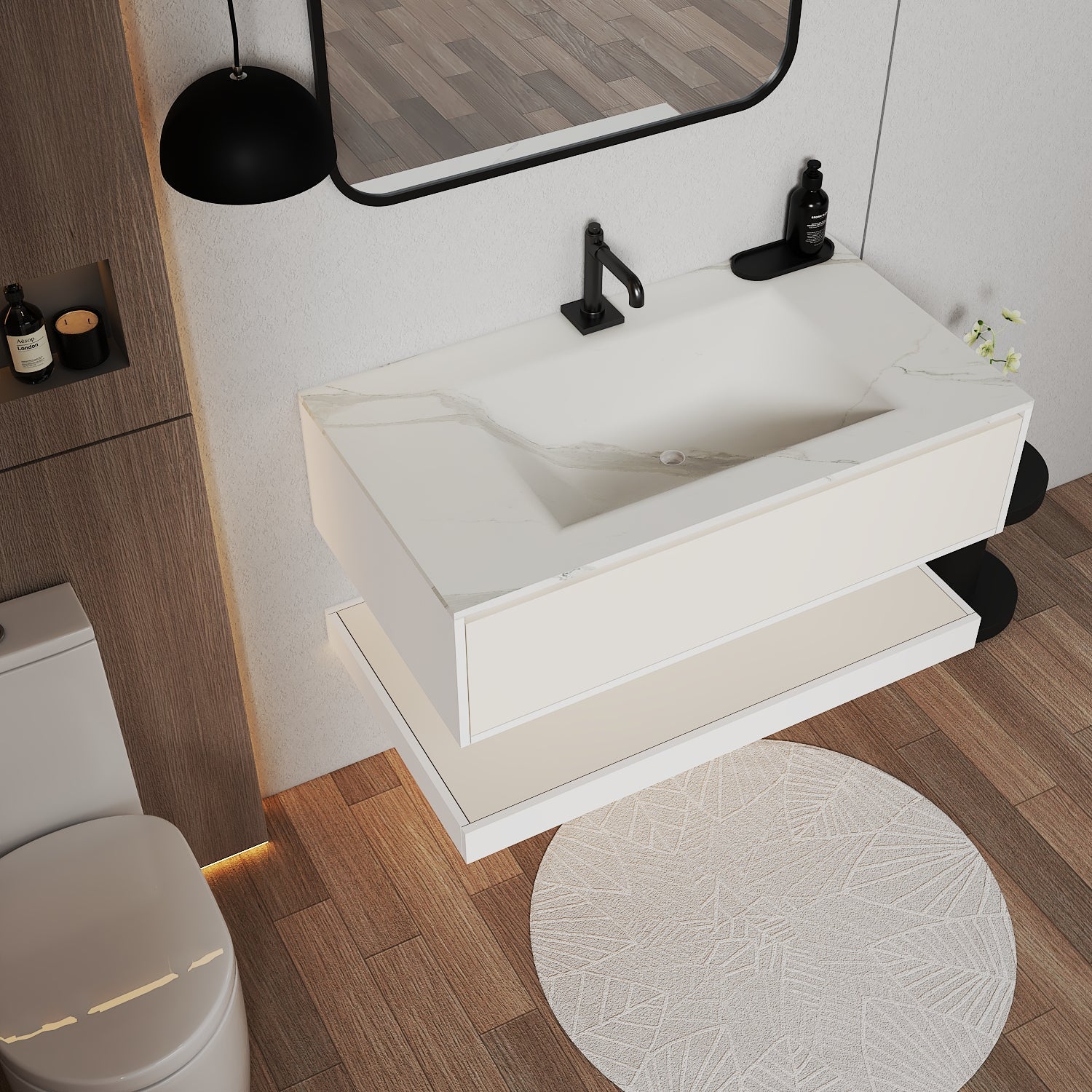 32''/36''/40'' Thermoformed Stone Top with Hotel - Style Floating Bathroom Vanity - VanityWhite(BS) NeoNova Decor