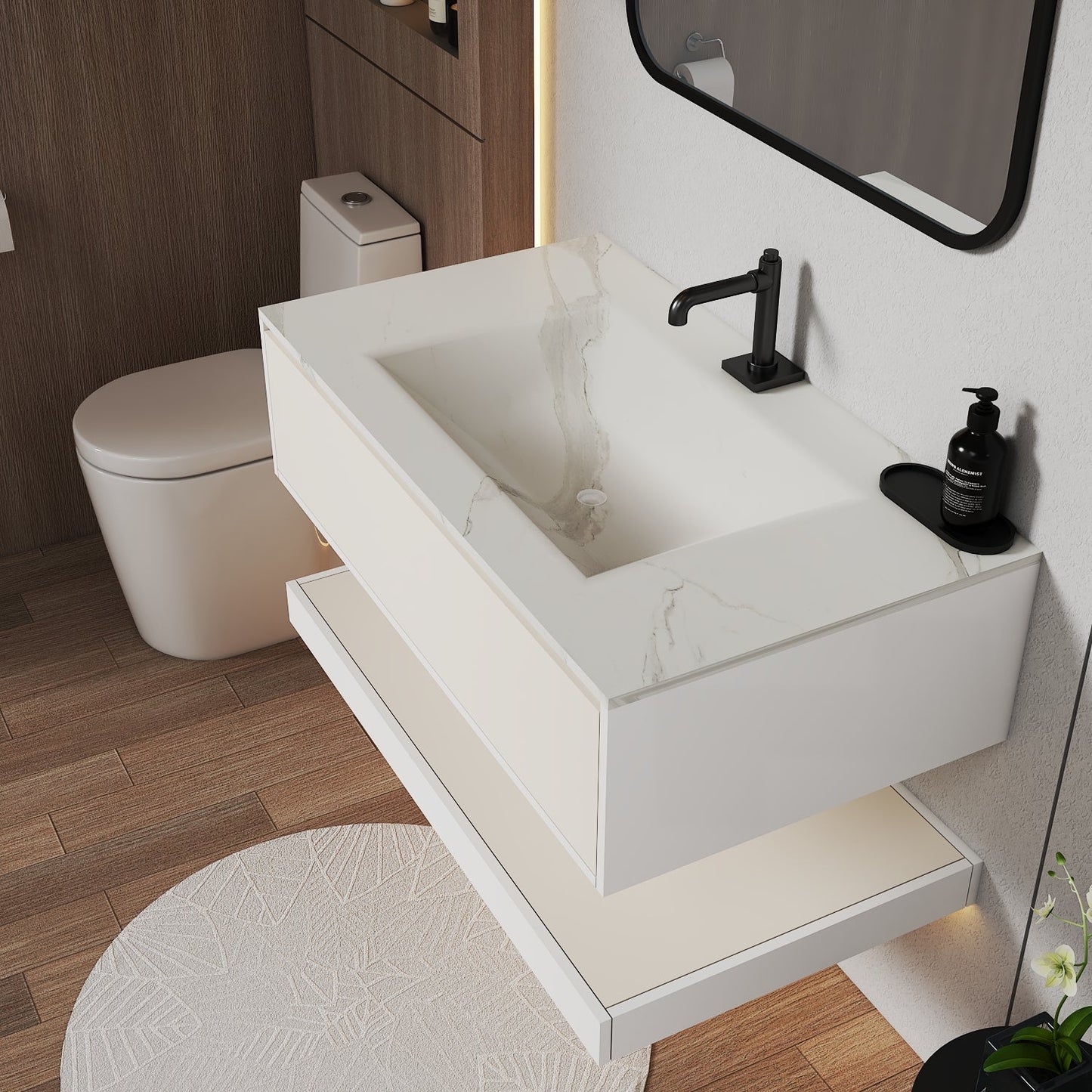 32''/36''/40'' Thermoformed Stone Top with Hotel - Style Floating Bathroom Vanity - VanityWhite(BS) NeoNova Decor