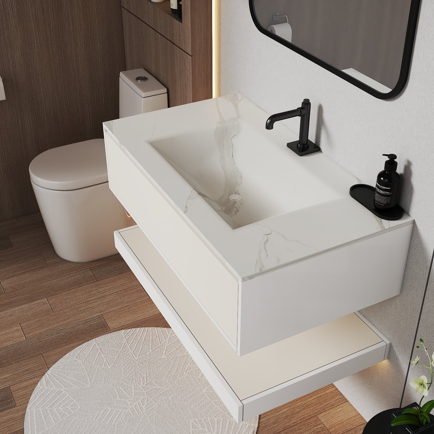 32''/36''/40'' Thermoformed Stone Top with Hotel - Style Floating Bathroom Vanity - VanityWhite(BS) NeoNova Decor