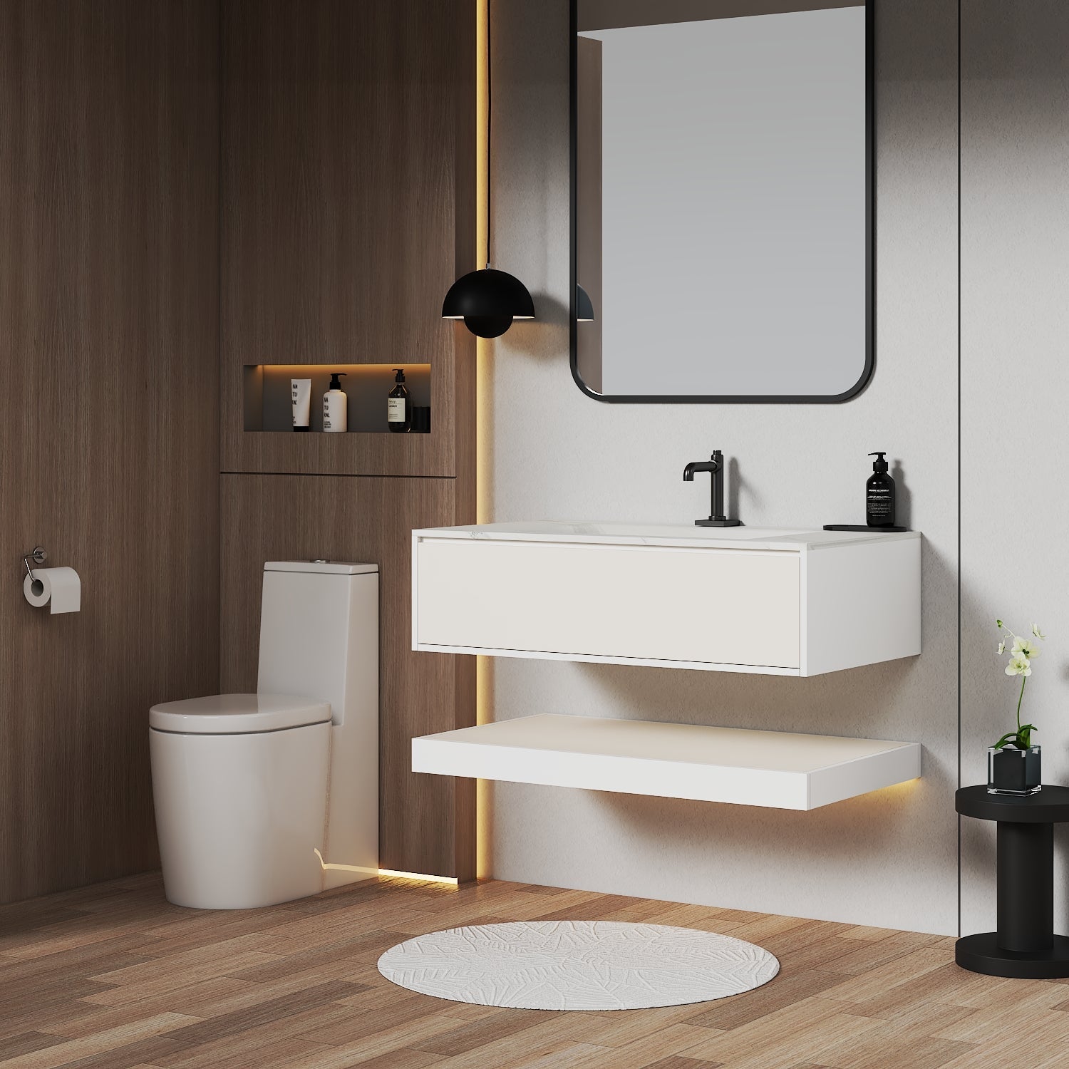 32''/36''/40'' Thermoformed Stone Top with Hotel - Style Floating Bathroom Vanity - VanityWhite(BS) NeoNova Decor