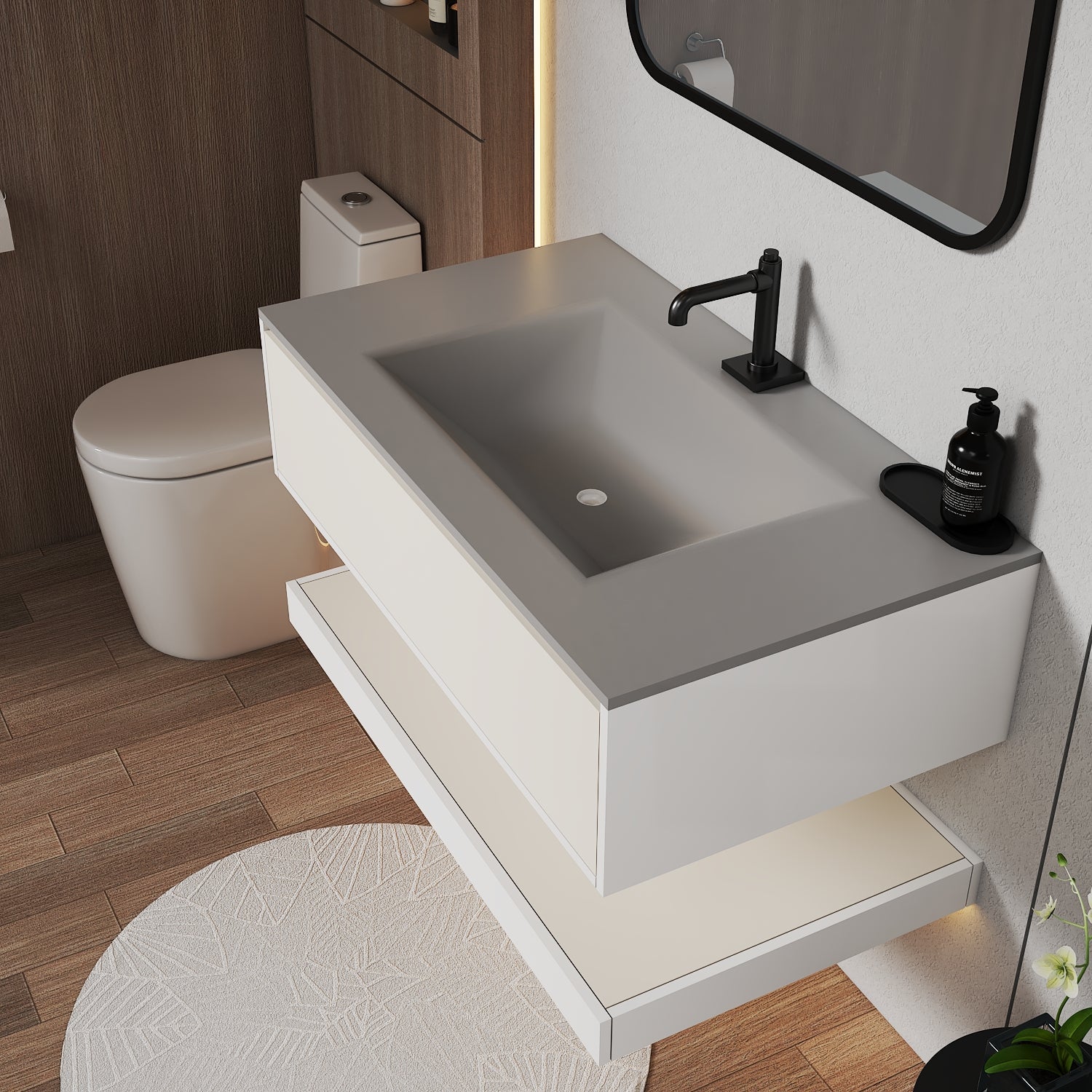32''/36''/40'' Thermoformed Stone Top with Hotel - Style Floating Bathroom Vanity - VanityWhite(BS) NeoNova Decor