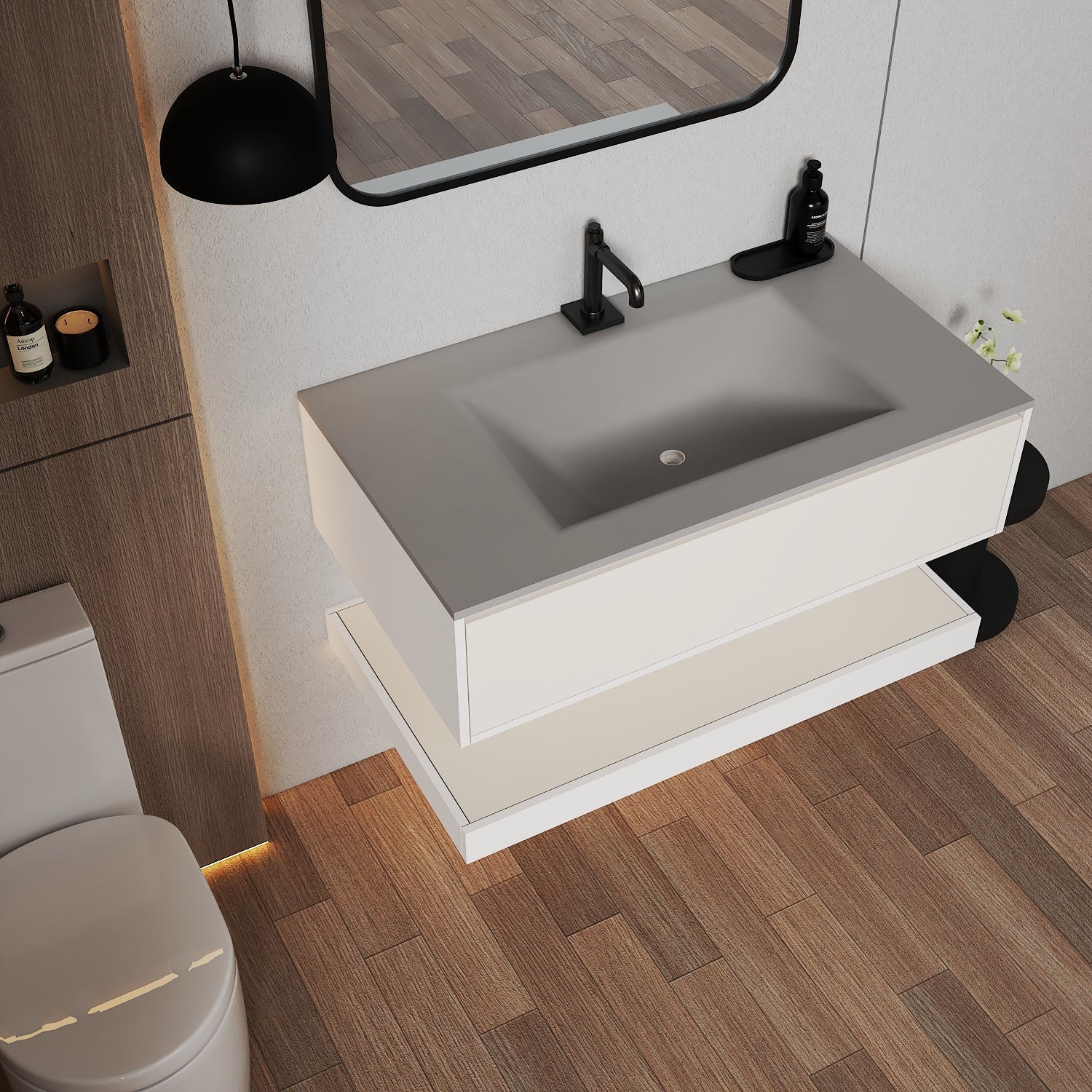 32''/36''/40'' Thermoformed Stone Top with Hotel - Style Floating Bathroom Vanity - VanityWhite(BS) NeoNova Decor