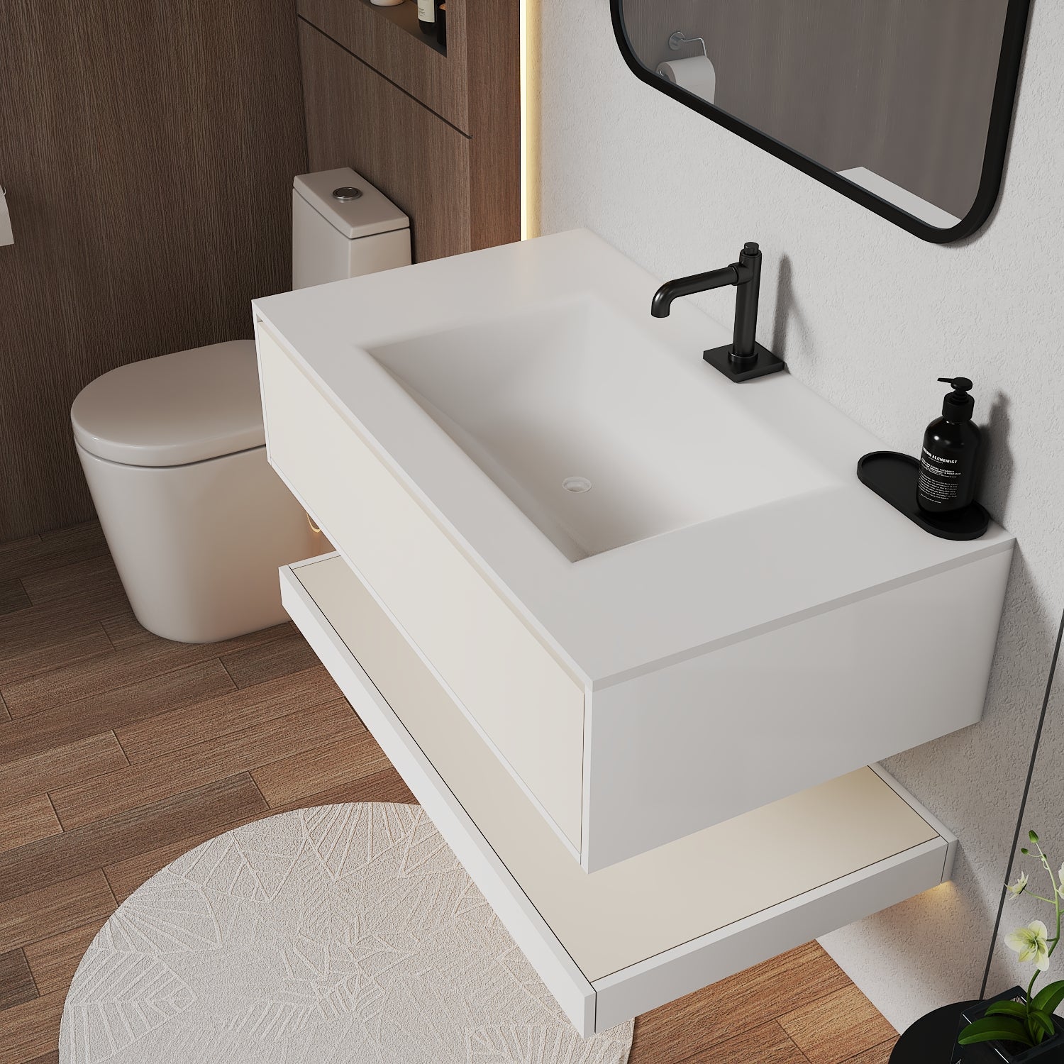 32''/36''/40'' Thermoformed Stone Top with Hotel - Style Floating Bathroom Vanity - VanityWhite(BS) NeoNova Decor