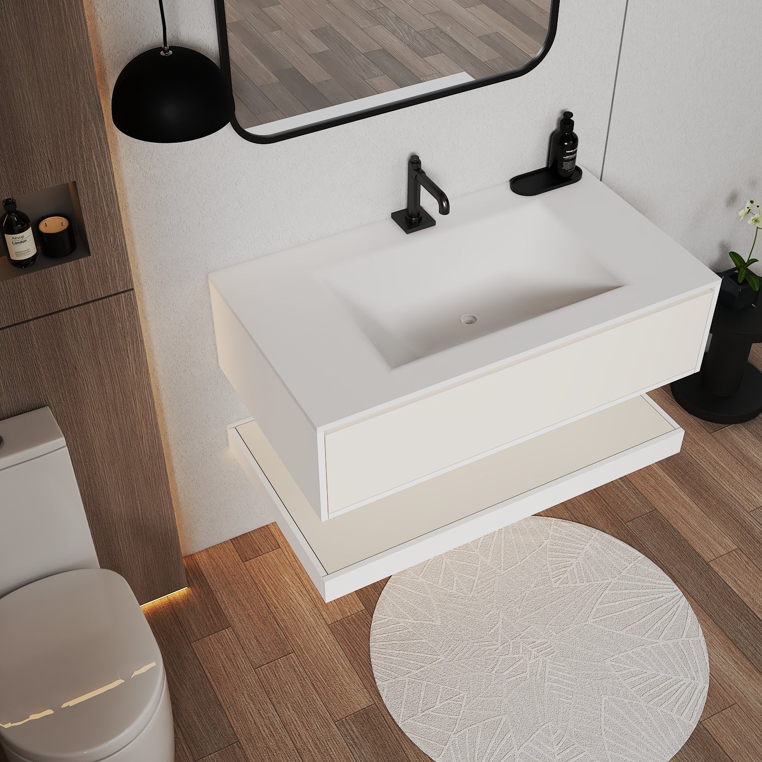 32''/36''/40'' Thermoformed Stone Top with Hotel - Style Floating Bathroom Vanity - VanityWhite(BS) NeoNova Decor