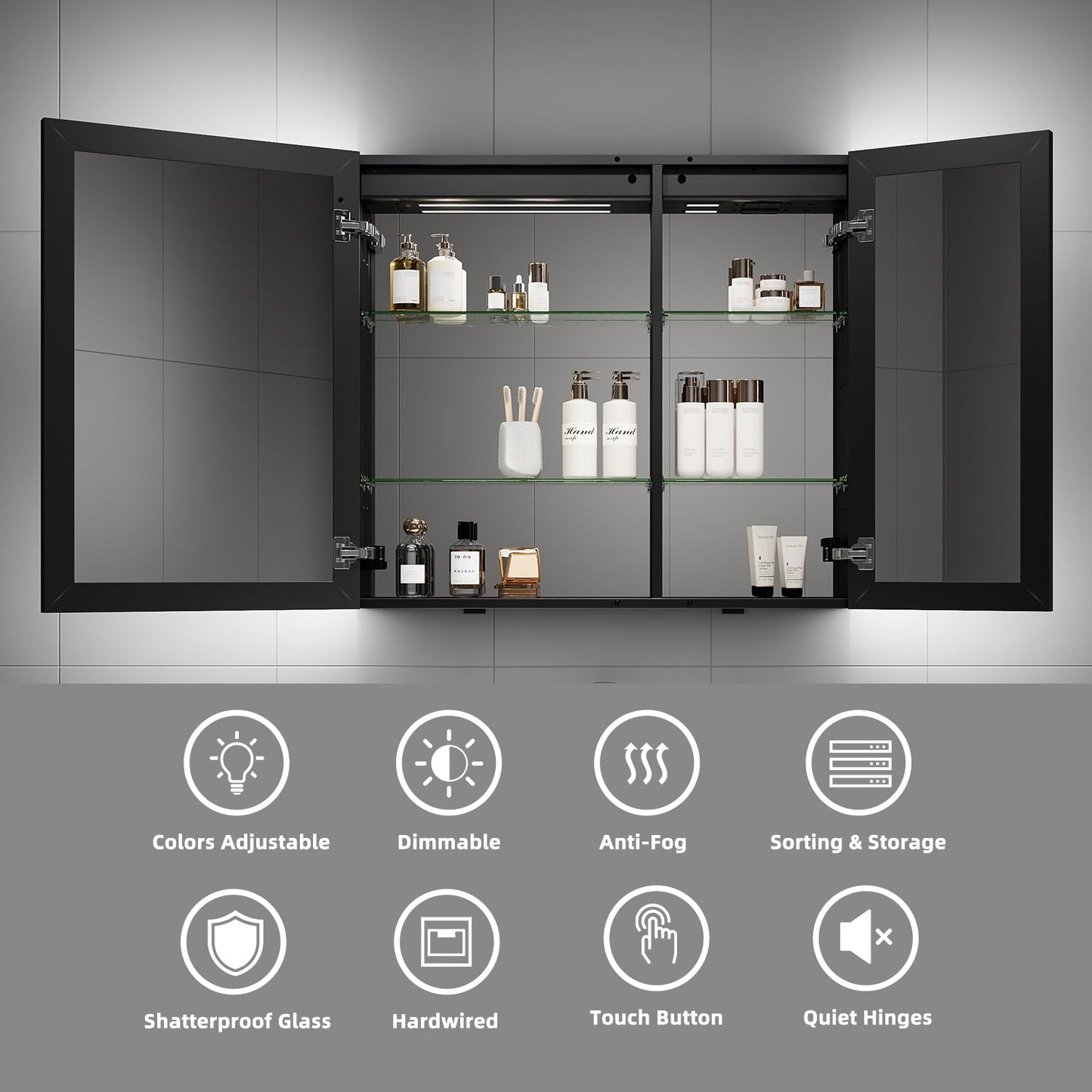 36"x32" Solid Light Bathroom LED Mirror Cabinet – Dimmable Light, Anti - Fog, Recessed or Surface Mount - Medicine Cabinet NeoNova Decor