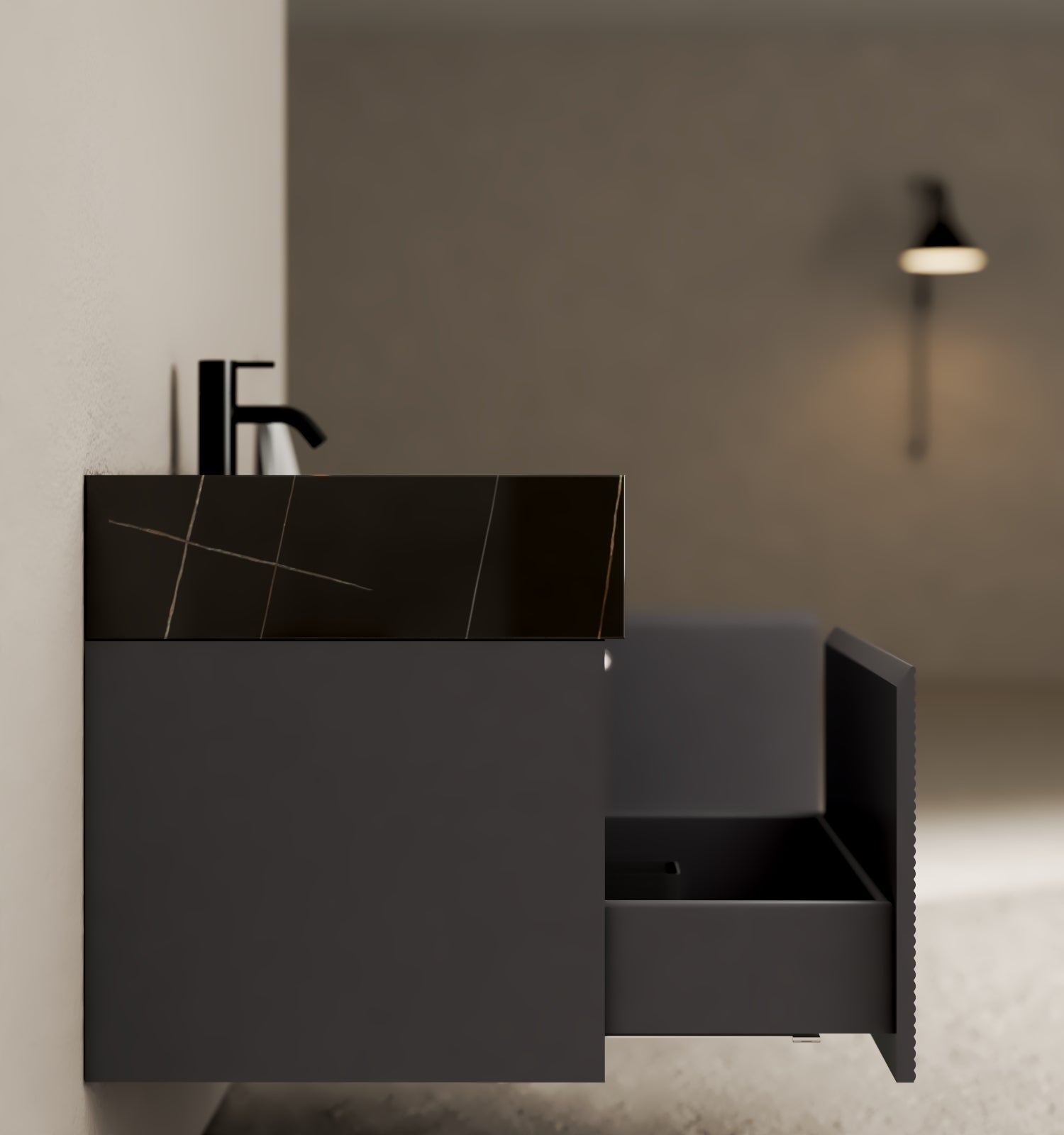 40''/32'' Stone Top with Dark Gray Engineered Wood Floating Bathroom Vanity - Vanity32" NeoNova Decor