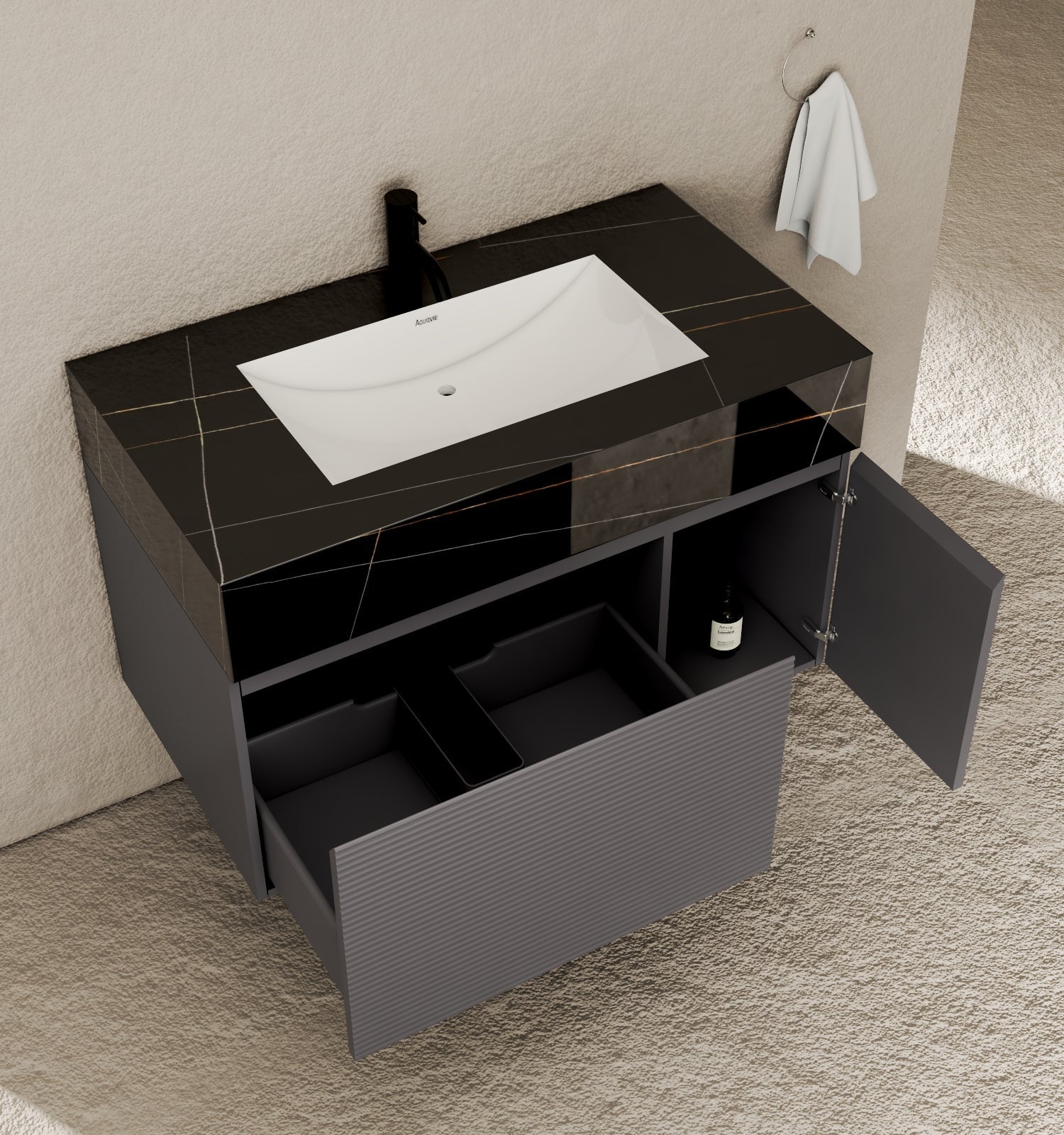 40''/32'' Stone Top with Dark Gray Engineered Wood Floating Bathroom Vanity - Vanity40" NeoNova Decor