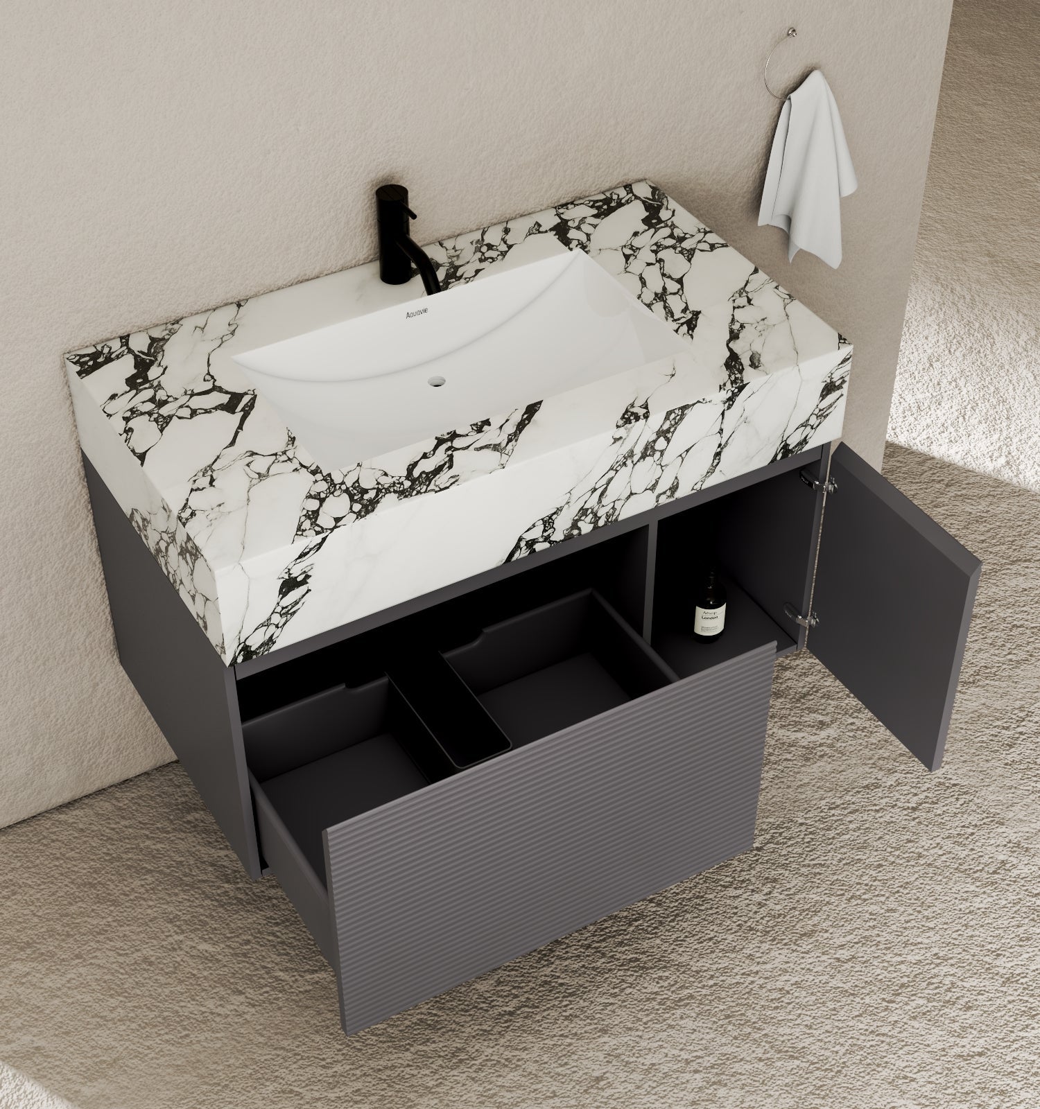 40''/32'' Stone Top with Dark Gray Engineered Wood Floating Bathroom Vanity - Vanity40" NeoNova Decor