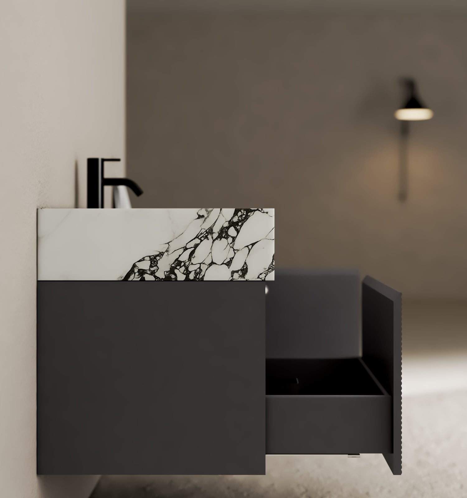 40''/32'' Stone Top with Dark Gray Engineered Wood Floating Bathroom Vanity - Vanity40" NeoNova Decor