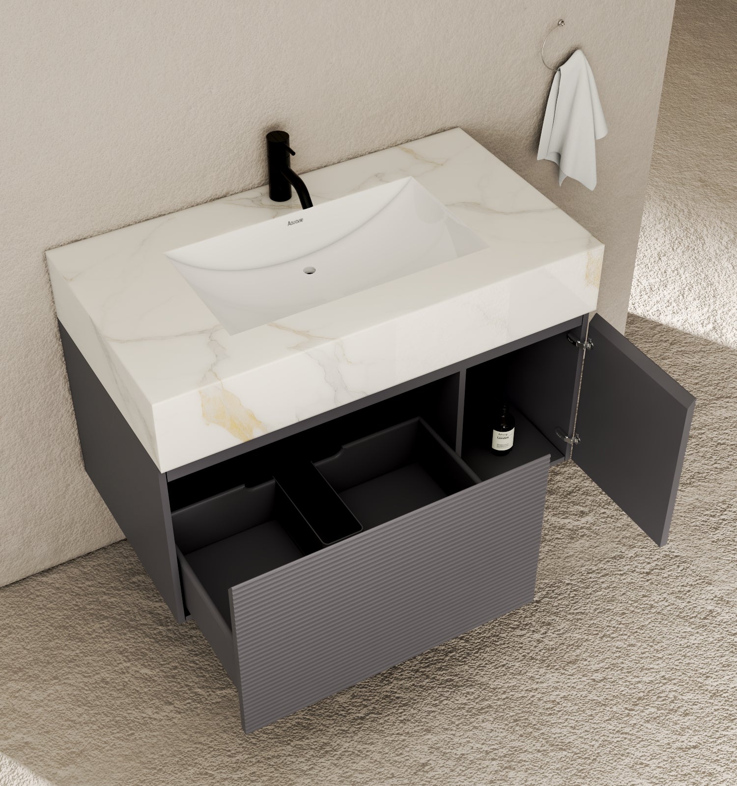40''/32'' Stone Top with Dark Gray Engineered Wood Floating Bathroom Vanity - Vanity40" NeoNova Decor