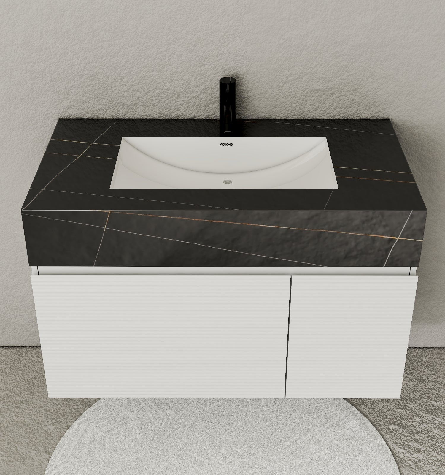 40''/48'' Seamless Stone Top with White Fluted Engineered Wood Floating Bathroom Vanity - Vanity48"x21.5" NeoNova Decor