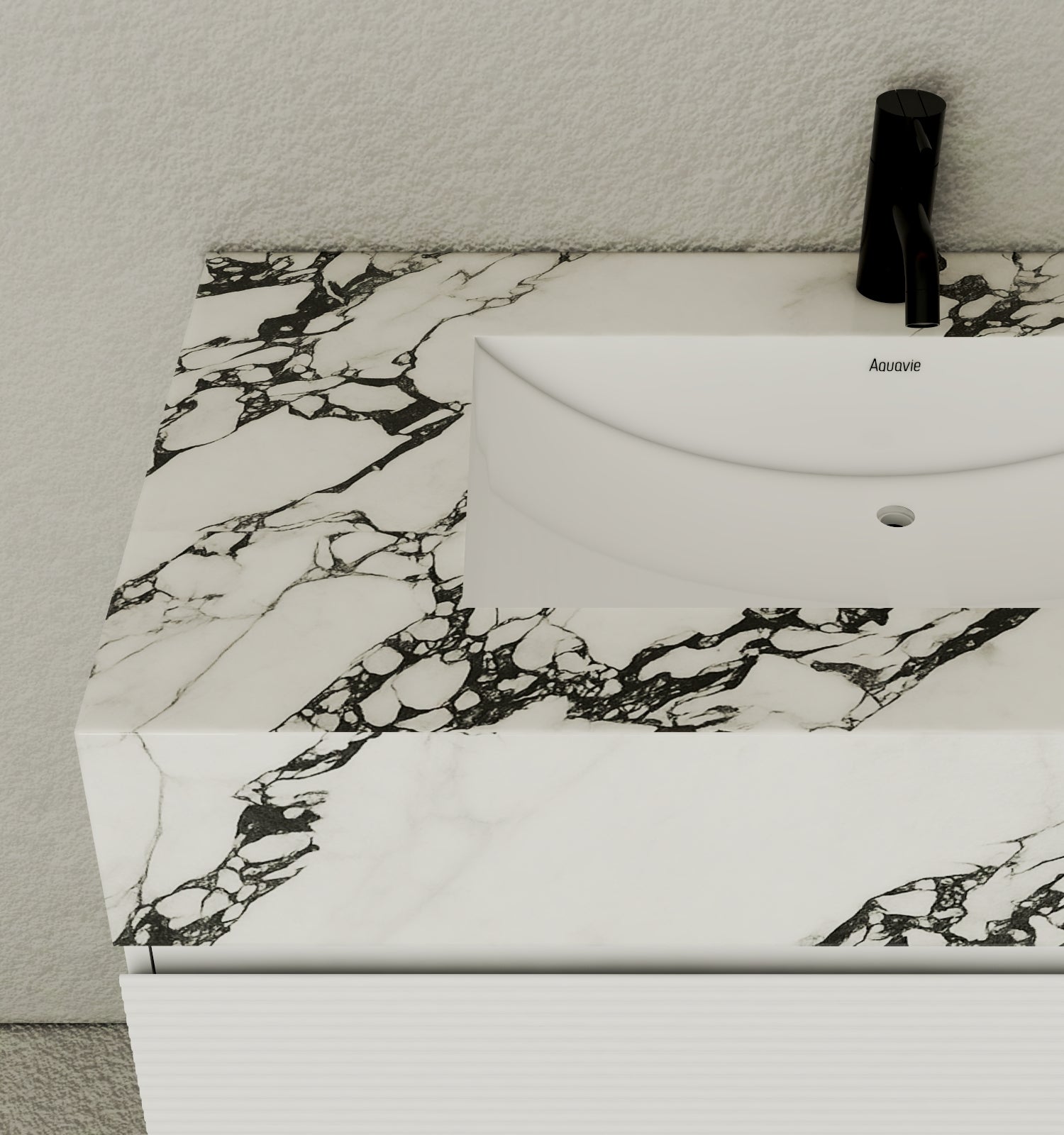 40''/48'' Seamless Stone Top with White Fluted Engineered Wood Floating Bathroom Vanity - Vanity48"x21.5" NeoNova Decor