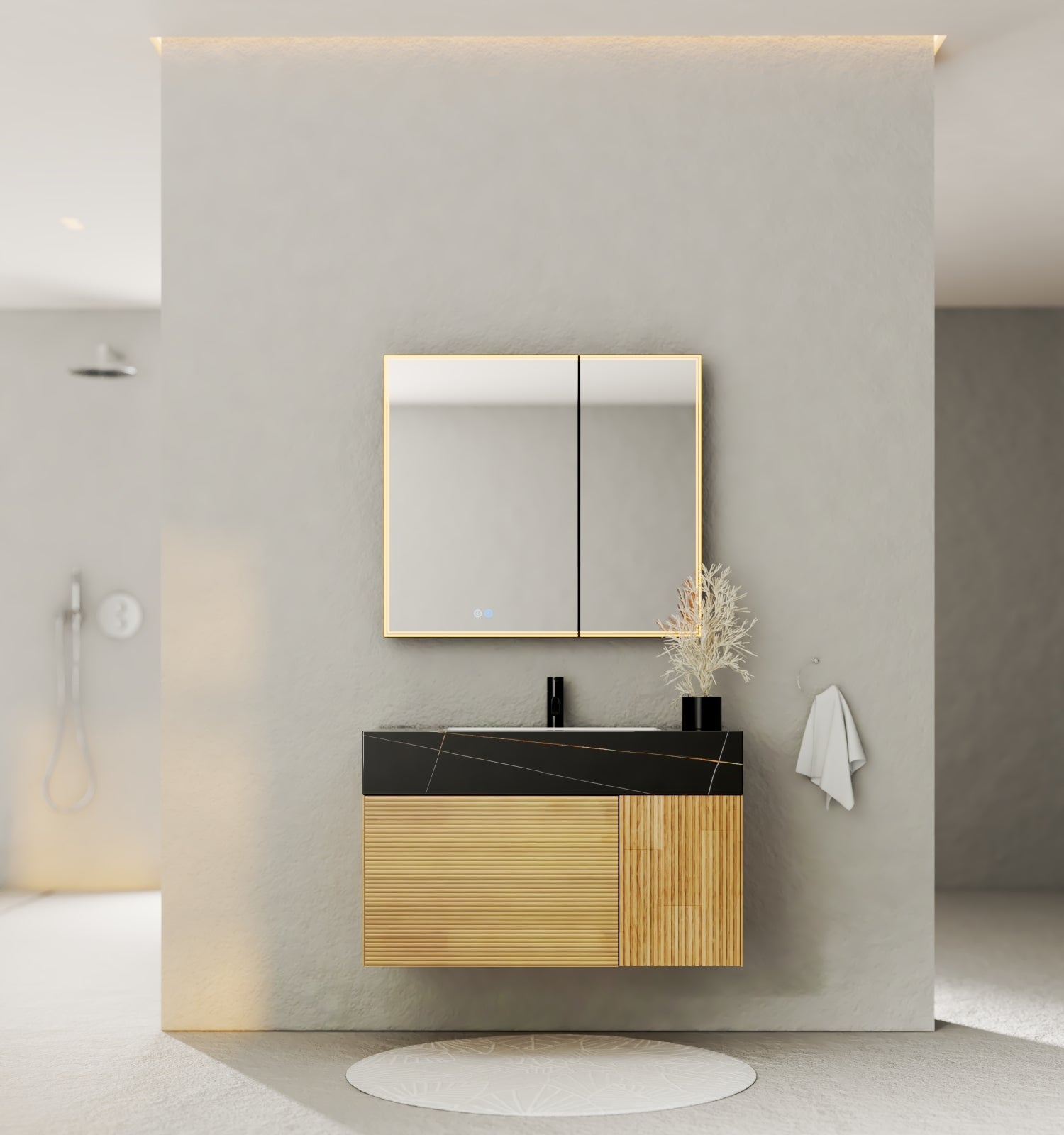 40''/48'' Stone Top with Oak Engineered Wood Floating Bathroom Vanity - Vanity40"x 21.5" NeoNova Decor