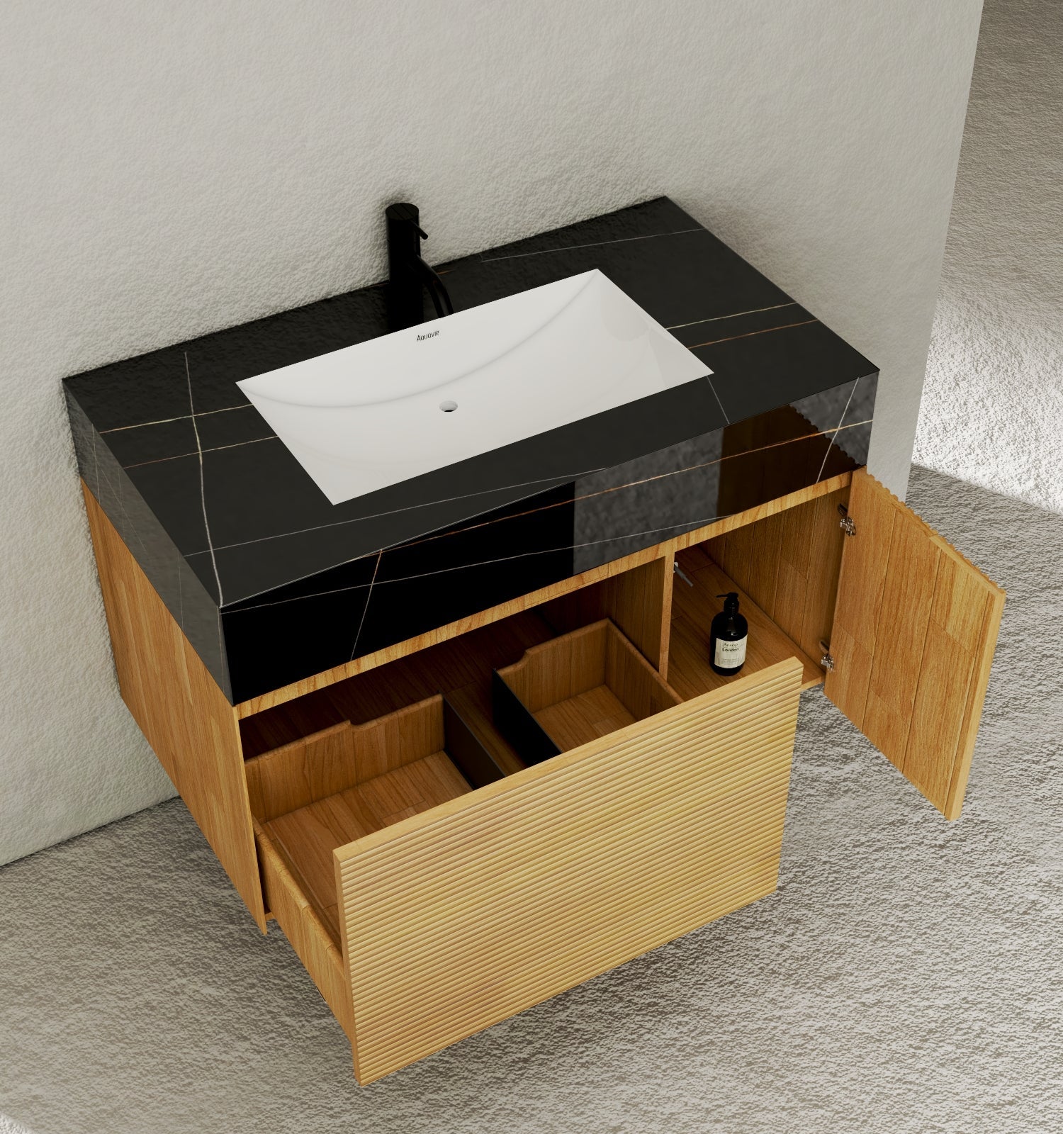 40''/48'' Stone Top with Oak Engineered Wood Floating Bathroom Vanity - Vanity40"x 21.5" NeoNova Decor