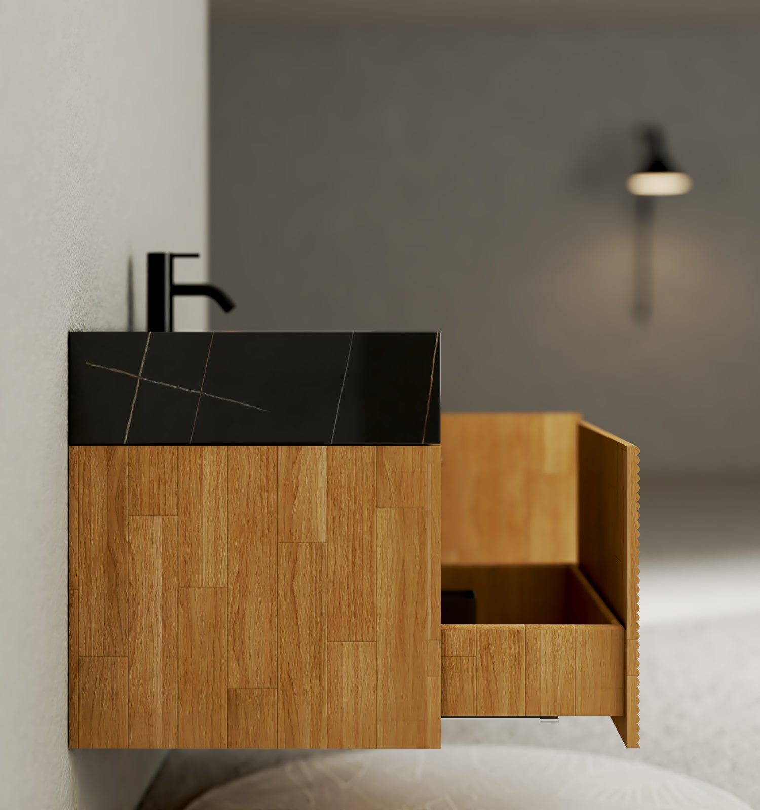 40''/48'' Stone Top with Oak Engineered Wood Floating Bathroom Vanity - Vanity40"x 21.5" NeoNova Decor