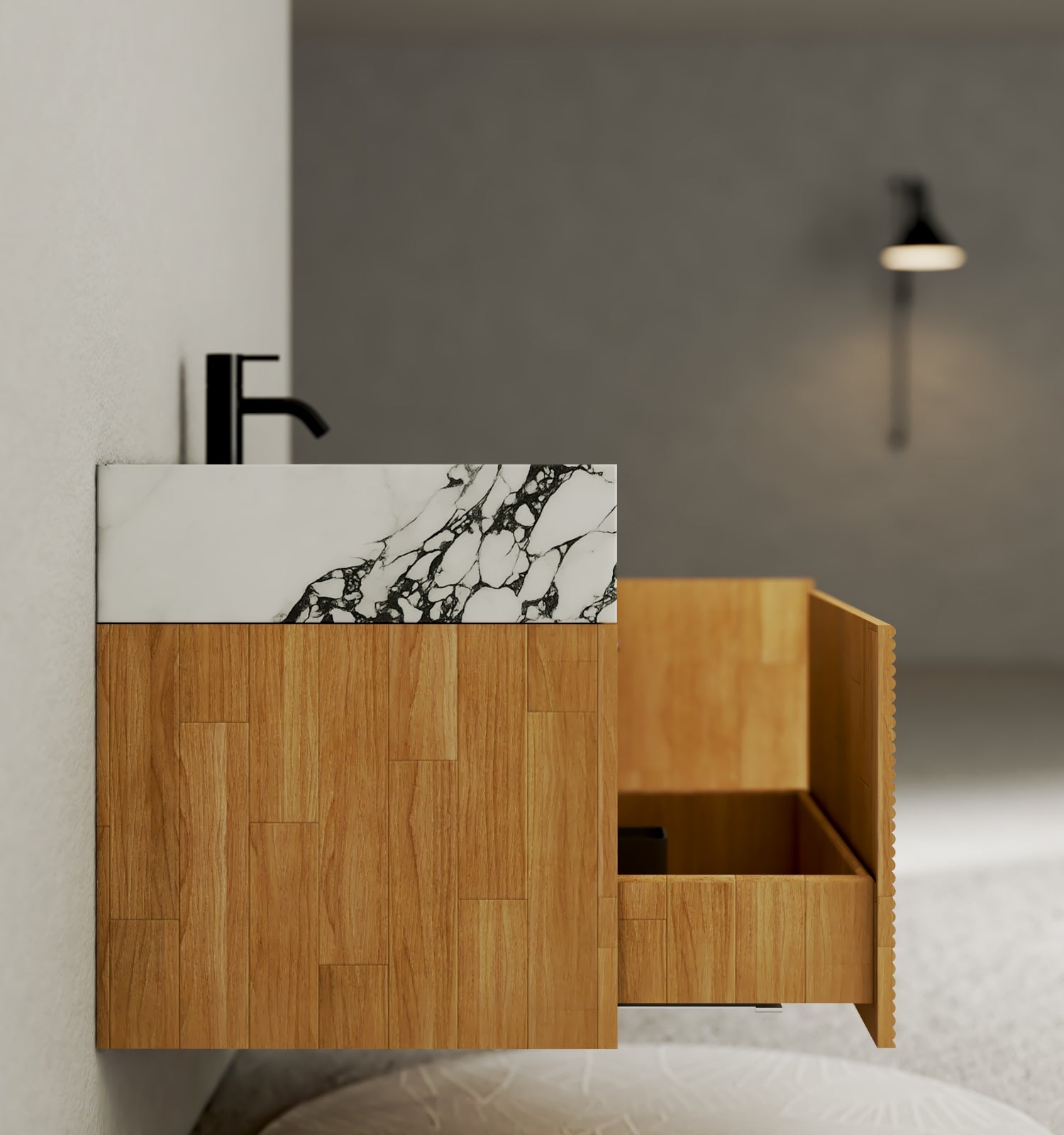 40''/48'' Stone Top with Oak Engineered Wood Floating Bathroom Vanity - Vanity40"x 21.5" NeoNova Decor